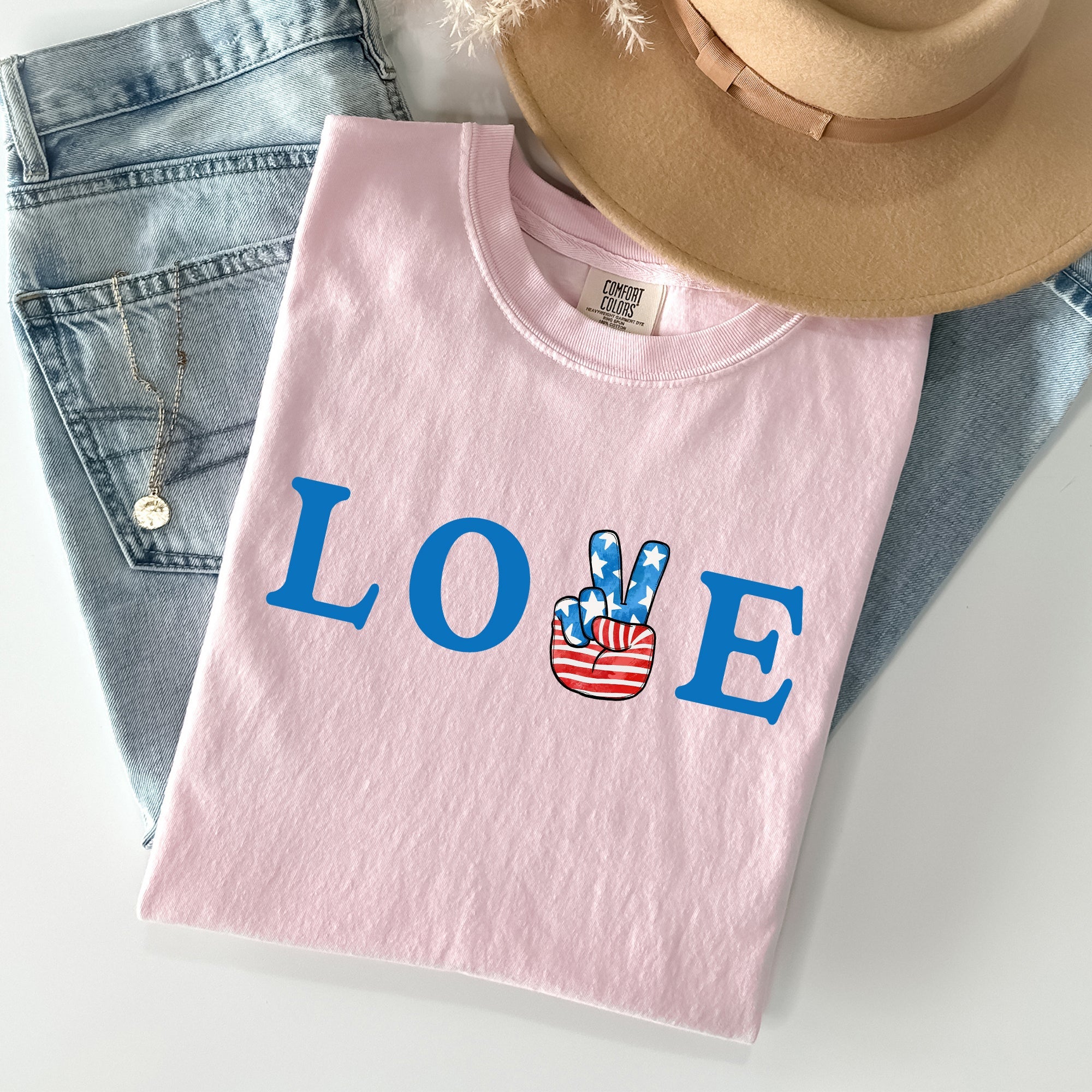 Peace, Love, America Retro Patriotic Fourth Of July Vintage Americana Pride And All American Spirit Comfort Colors Tee