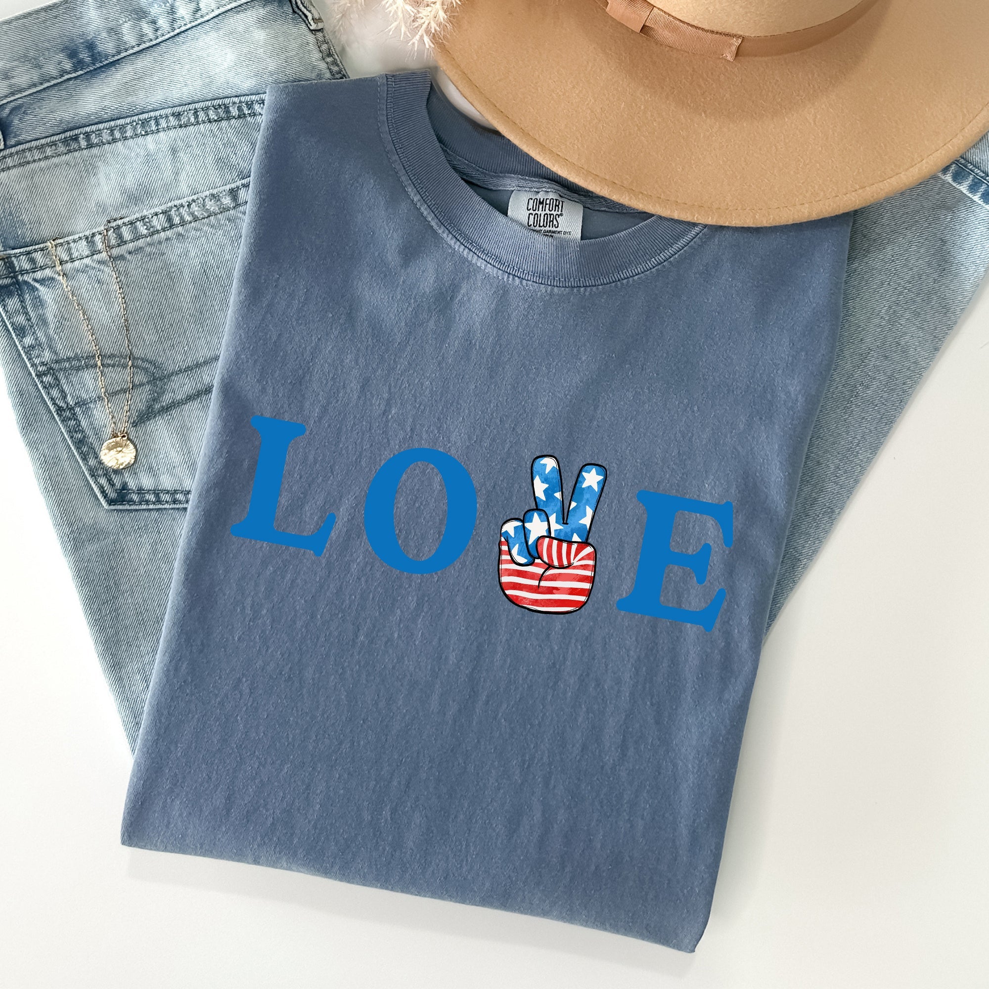 Peace, Love, America Retro Patriotic Fourth Of July Vintage Americana Pride And All American Spirit Comfort Colors Tee