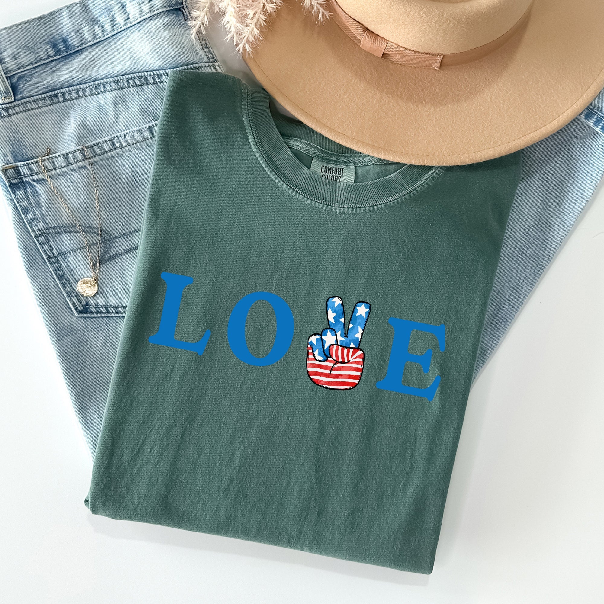 Peace, Love, America Retro Patriotic Fourth Of July Vintage Americana Pride And All American Spirit Comfort Colors Tee