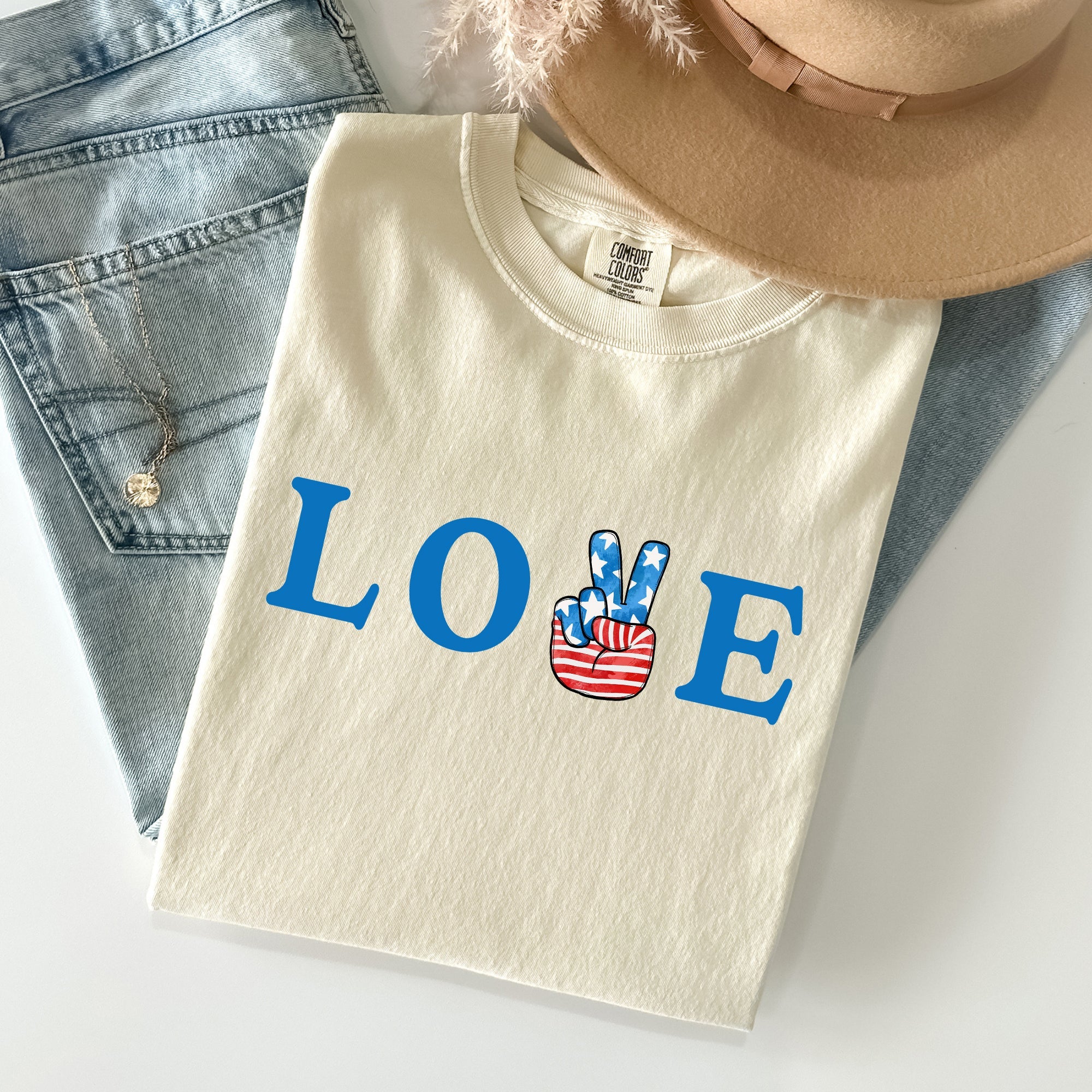 Peace, Love, America Retro Patriotic Fourth Of July Vintage Americana Pride And All American Spirit Comfort Colors Tee