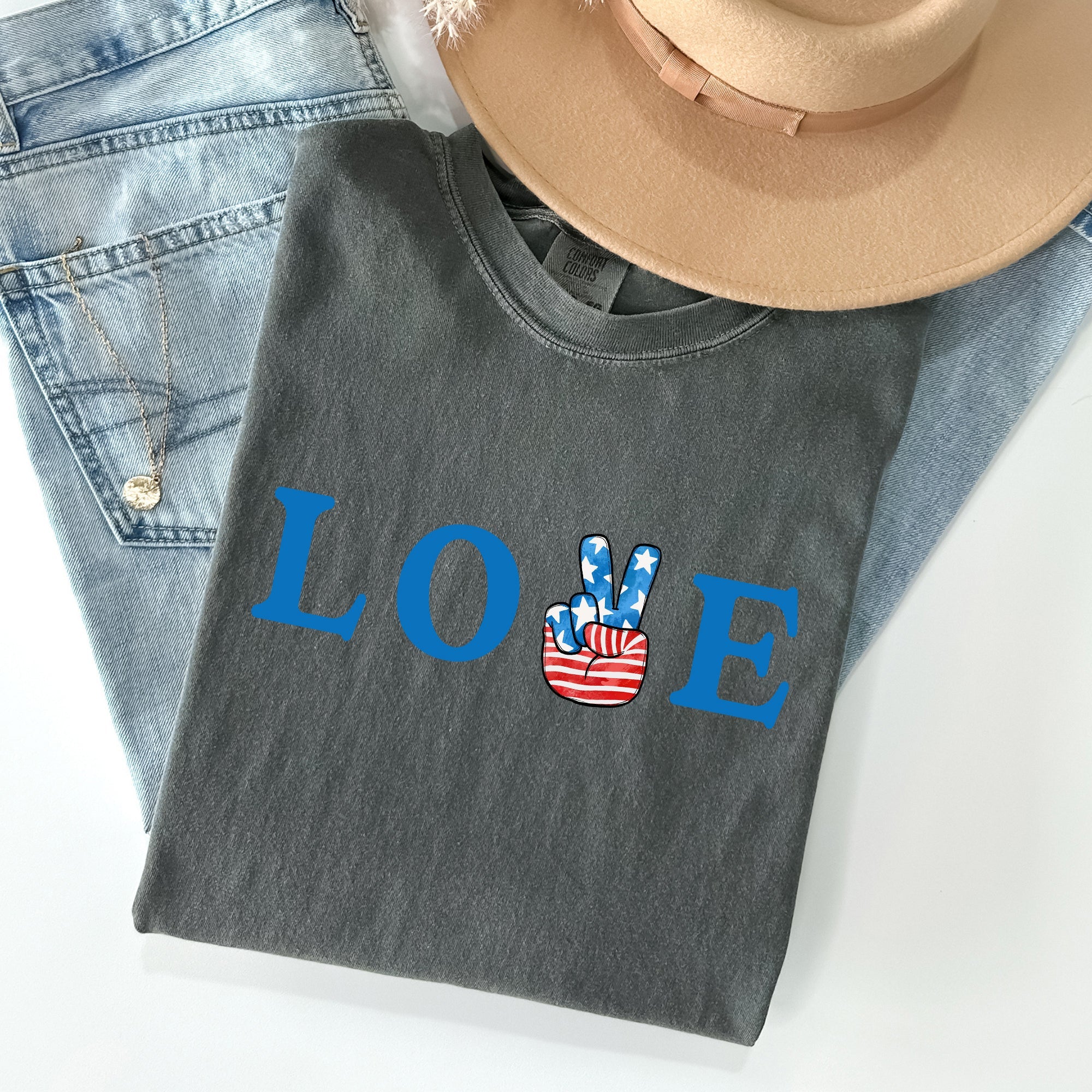 Peace, Love, America Retro Patriotic Fourth Of July Vintage Americana Pride And All American Spirit Comfort Colors Tee