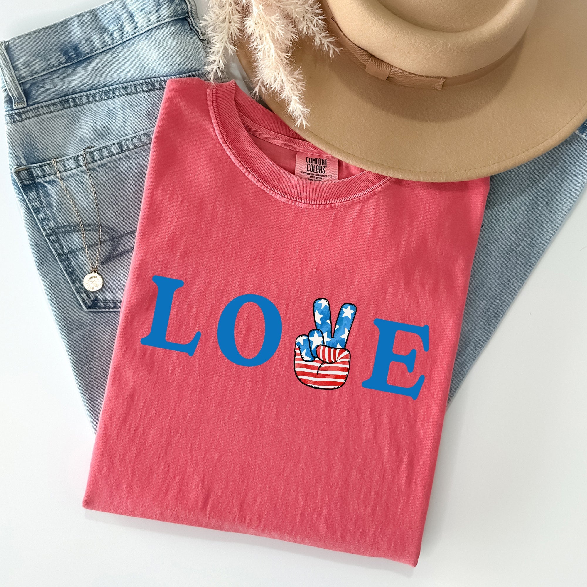 Peace, Love, America Retro Patriotic Fourth Of July Vintage Americana Pride And All American Spirit Comfort Colors Tee