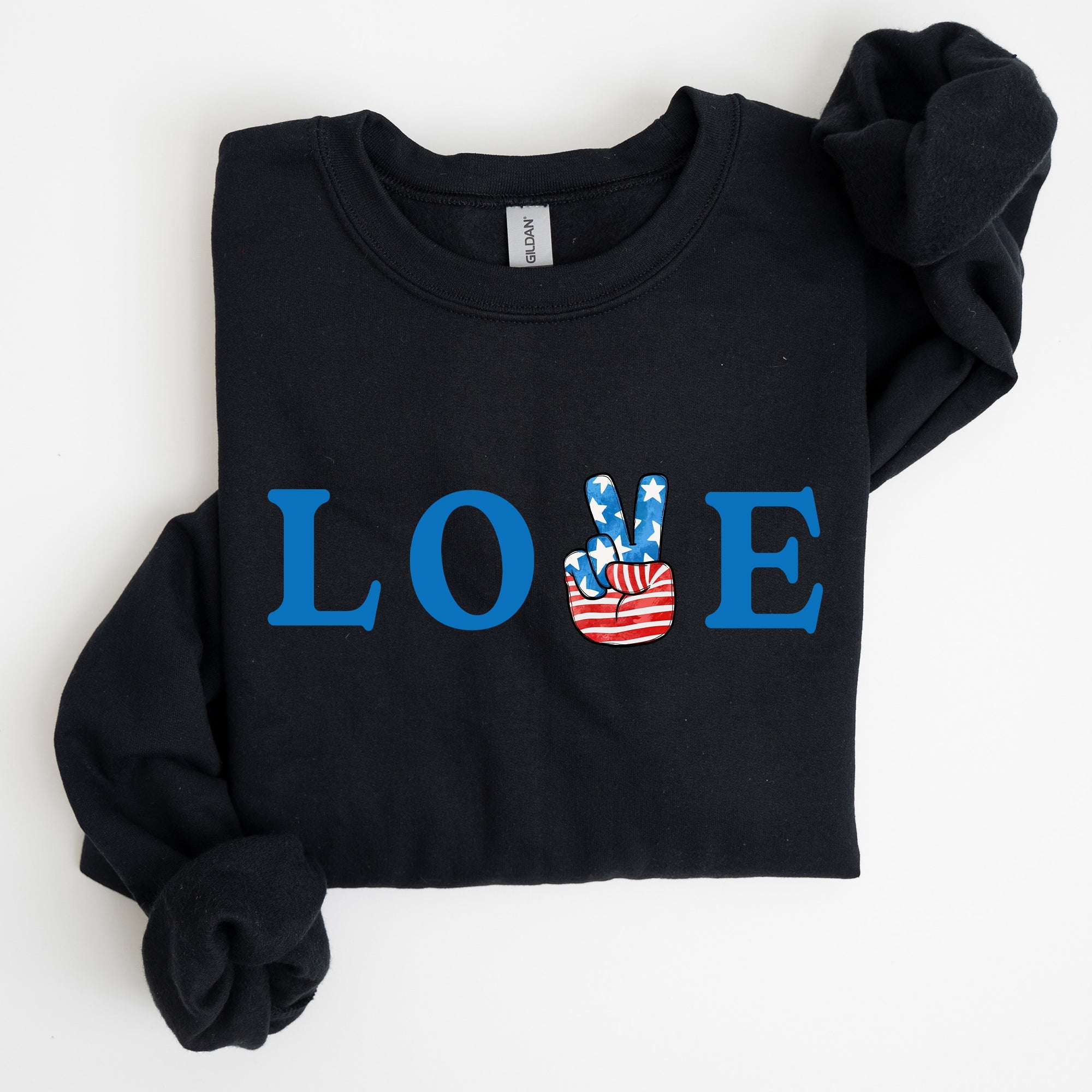 Peace, Love, America Retro Patriotic 4th Of July Vintage Flag Inspired Sweatshirt