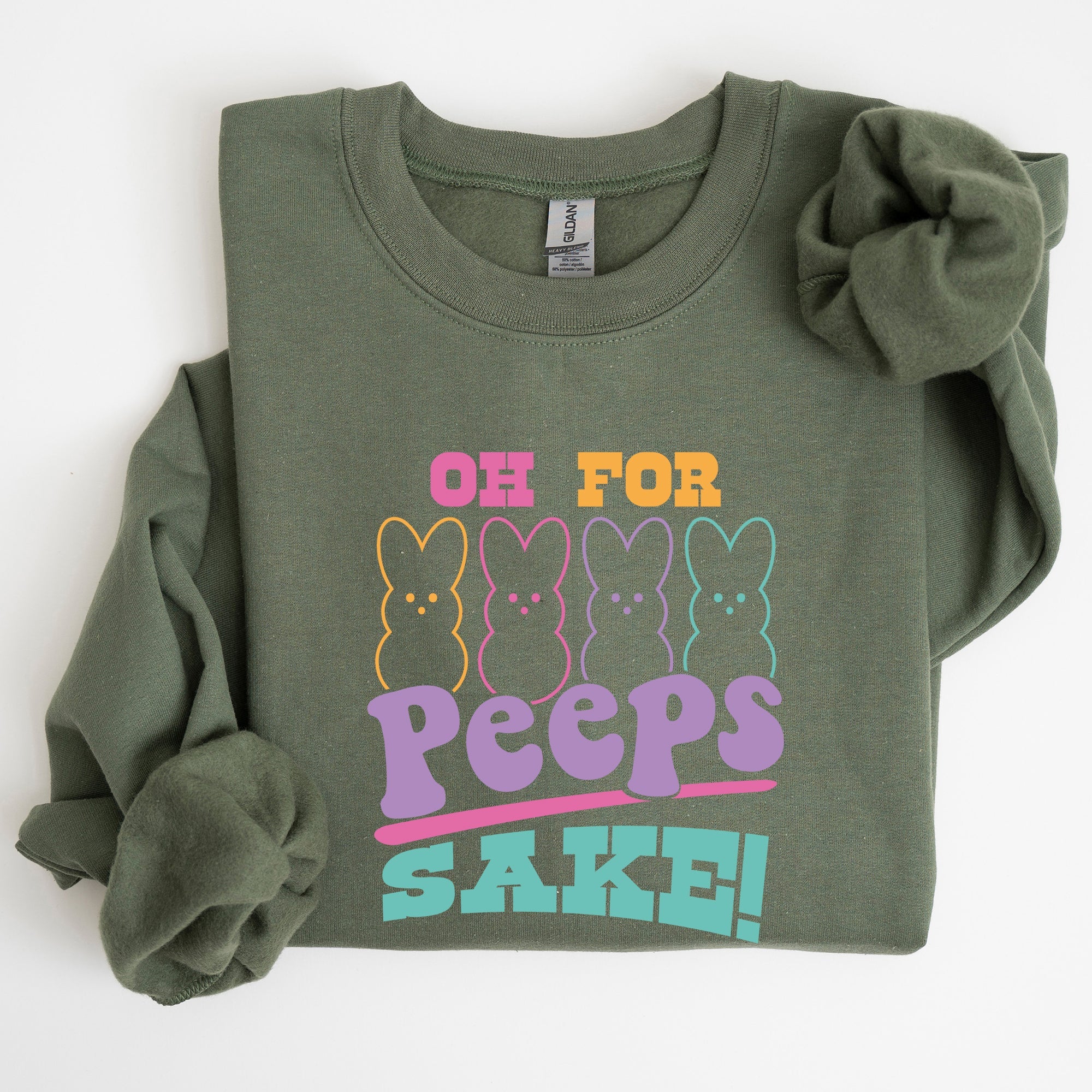Peeps Sake Easter Retro Pastel Bunnies Graphic Illustration Cozy Spring Sweatshirt