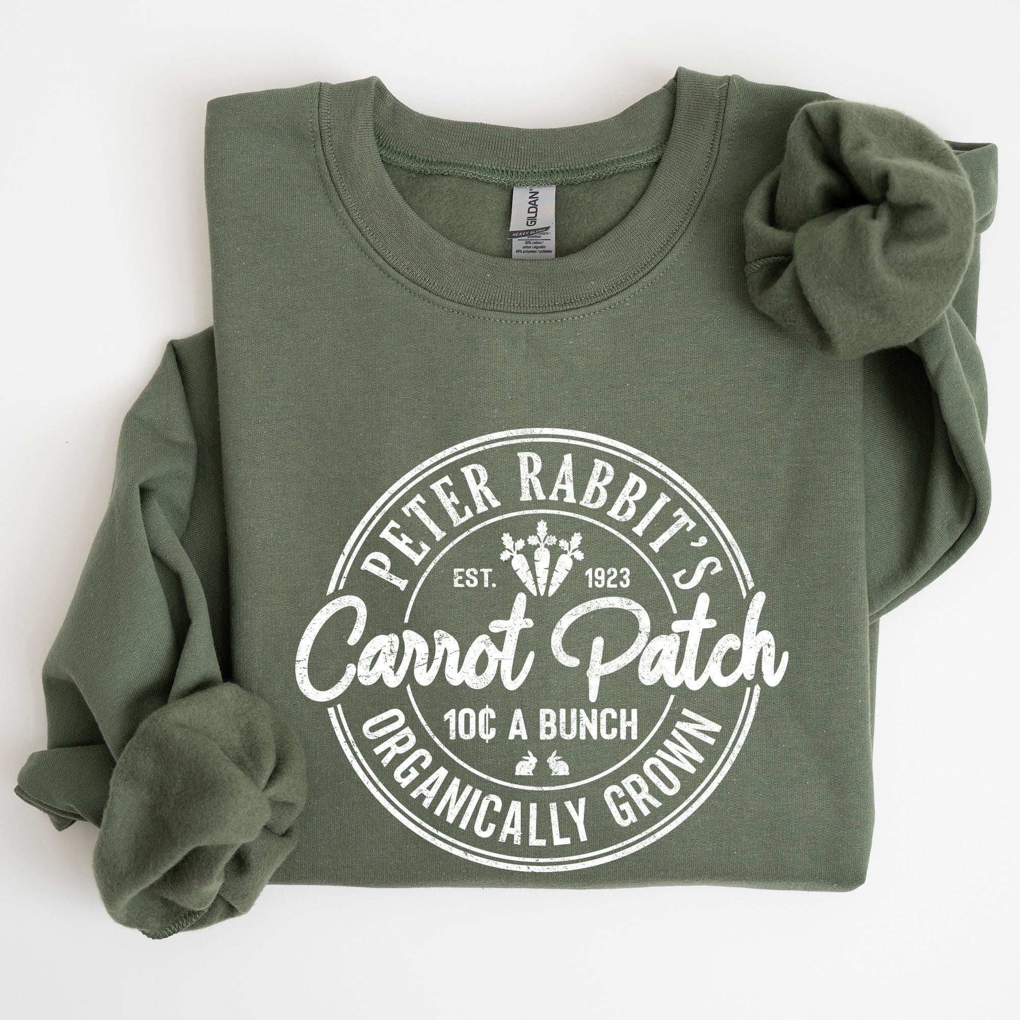 Peter Rabbit's Carrot Patch Vintage Retro Farm Sign Easter Graphic Sweatshirt Cozy Classic