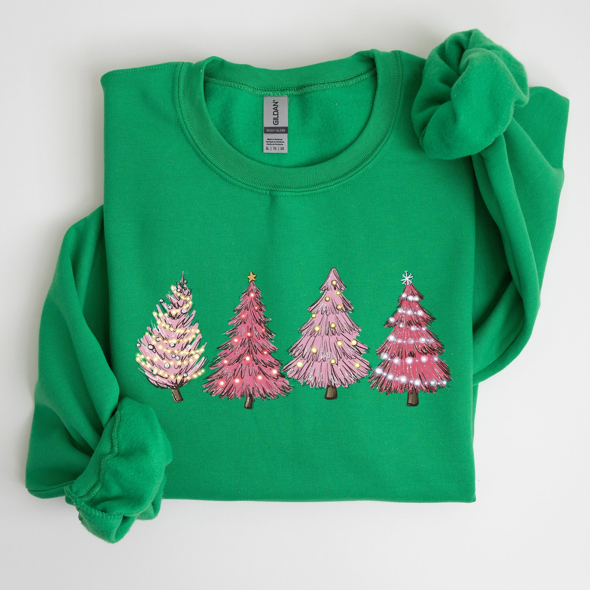 Pink Christmas Trees Winter Snow Santa Festive Seasonal Illustration With Cozy Winter Vibes Sweatshirt