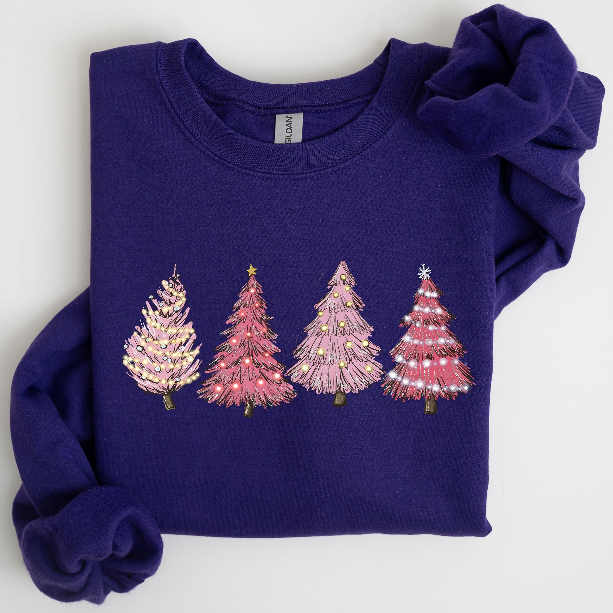 Pink Christmas Trees Winter Snow Santa Festive Seasonal Illustration With Cozy Winter Vibes Sweatshirt