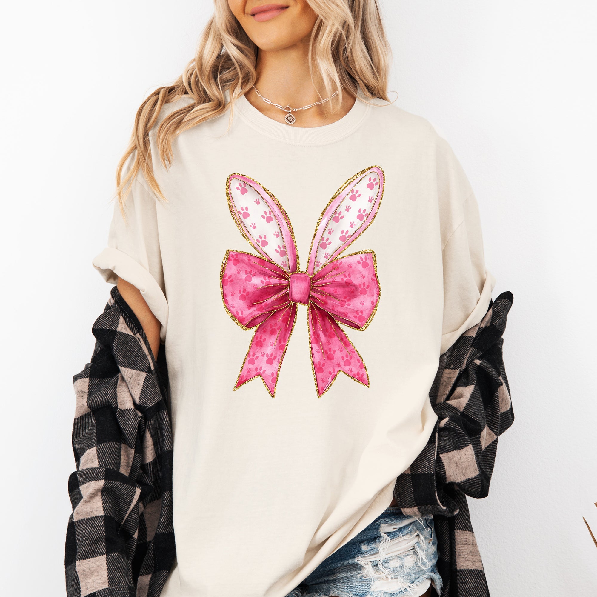 Pink Coquette Rabbit Ears Easter Bunny Jesus Holiday Rabbit Graphic Comfort Colors Tee