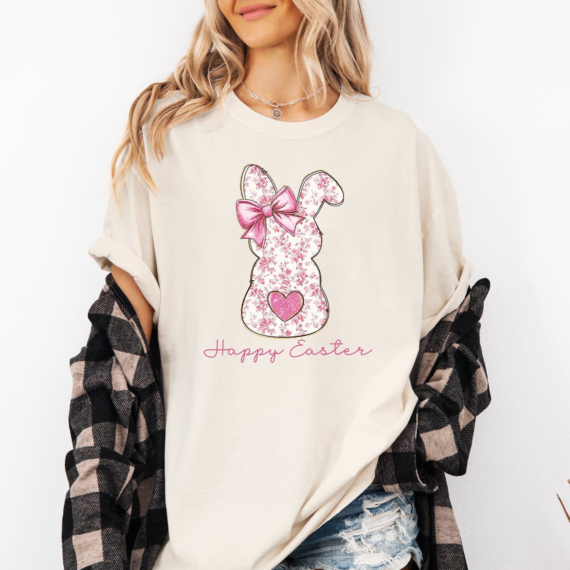 Pink Floral Bunny Easter Jesus Rabbit Holiday Floral Illustration Comfort Colors Tee