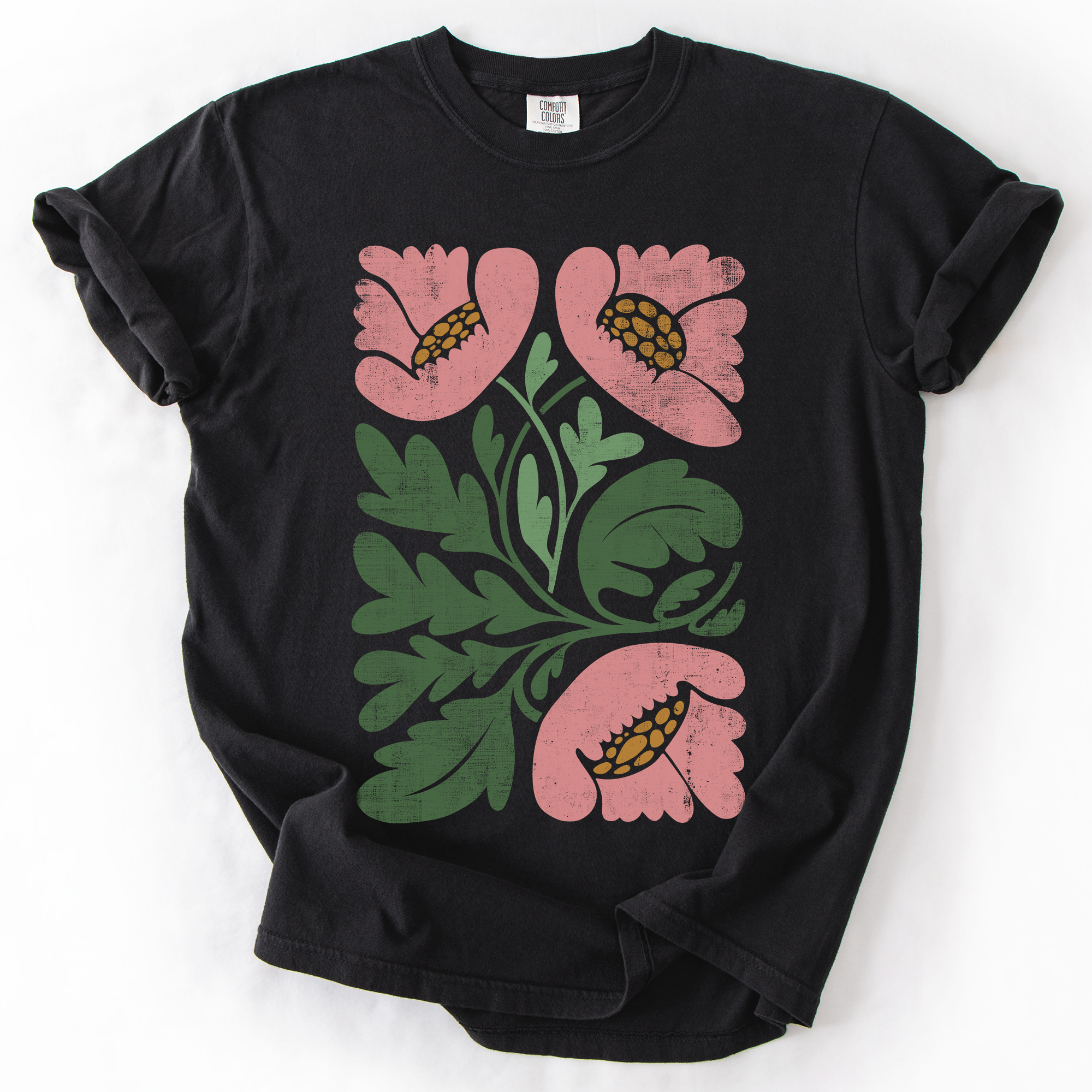 Pink Poppies Vintage Boho Watercolor Floral Nature Motifs Soft Comfort Colors Tee