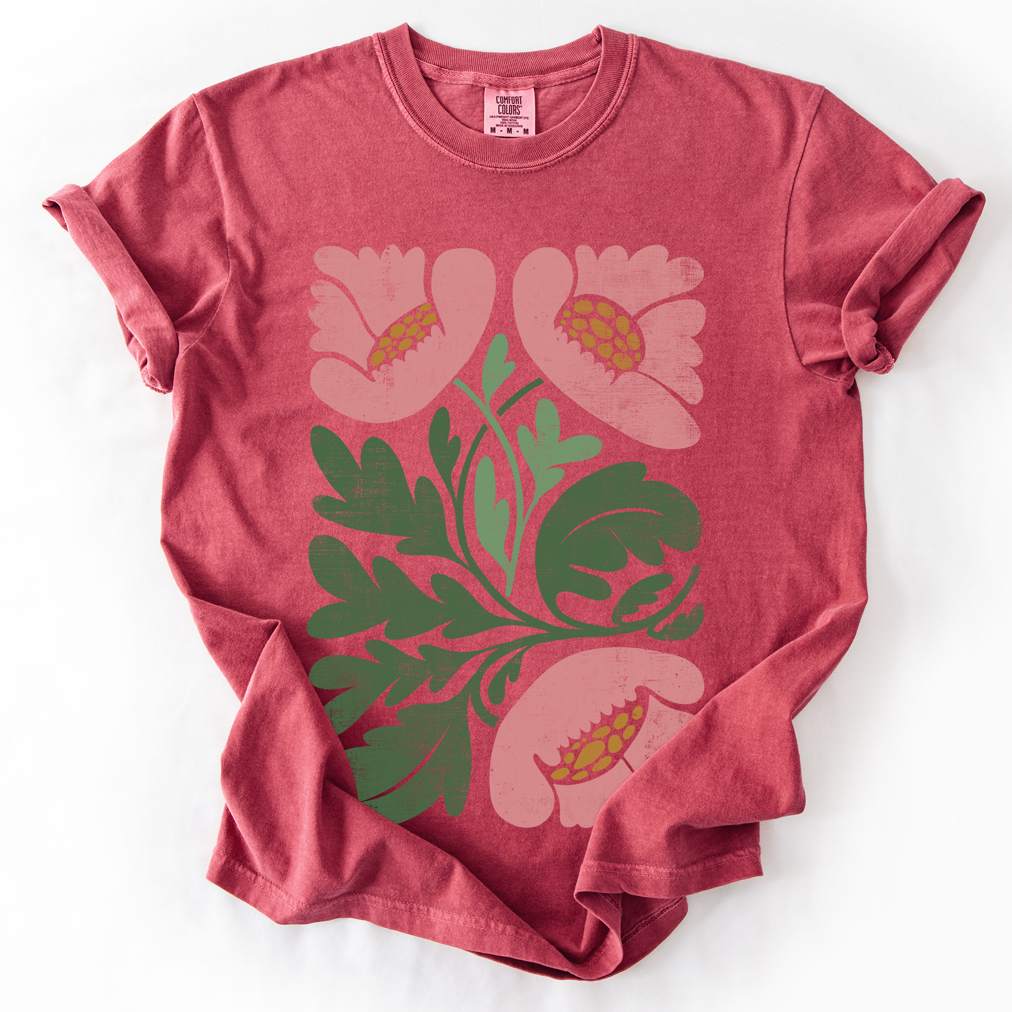 Pink Poppies Vintage Boho Watercolor Floral Nature Motifs Soft Comfort Colors Tee