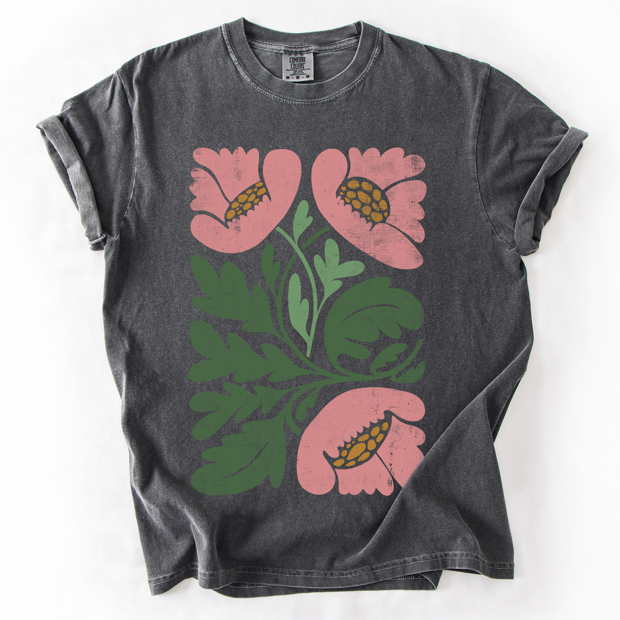 Pink Poppies Vintage Boho Watercolor Floral Nature Motifs Soft Comfort Colors Tee