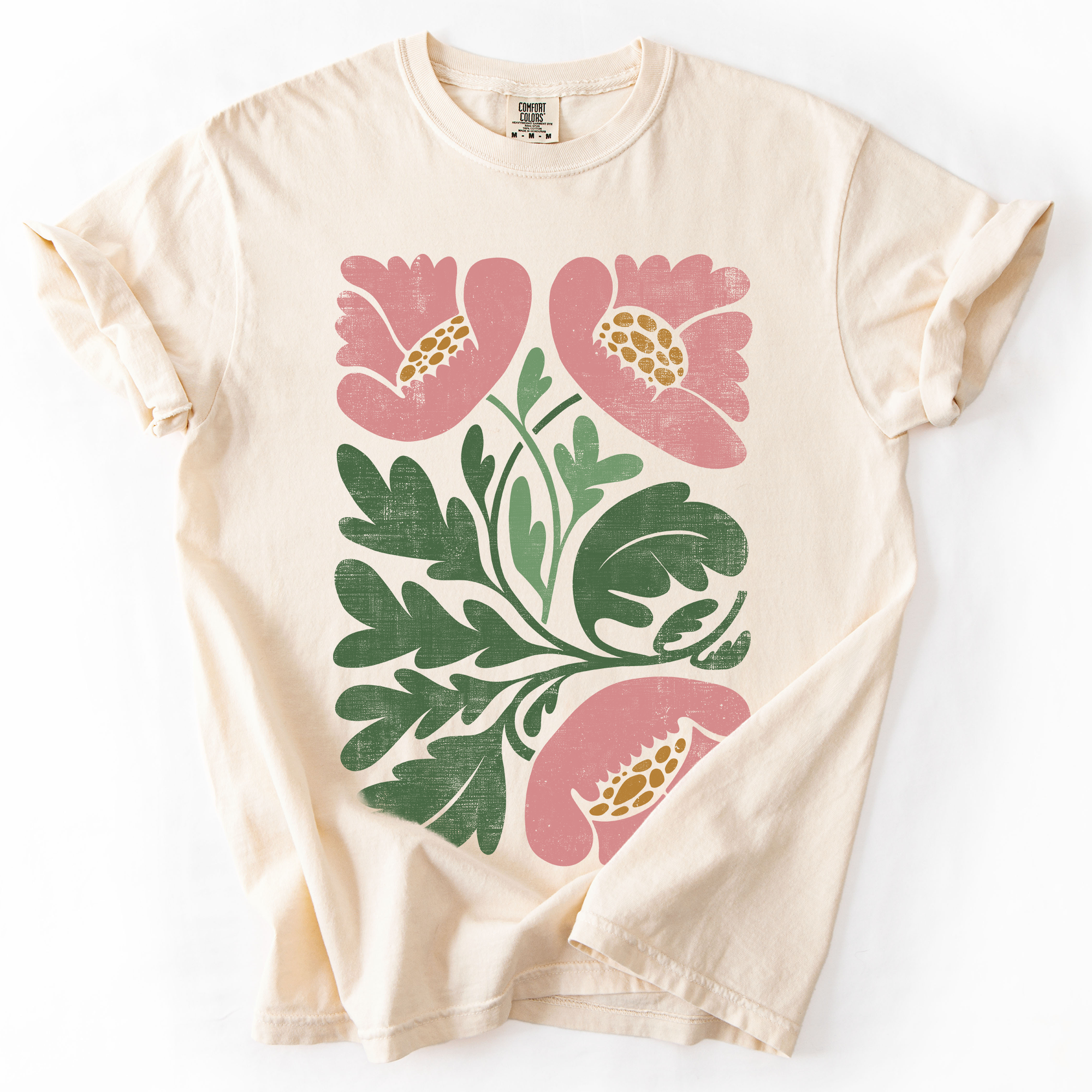 Pink Poppies Vintage Boho Watercolor Floral Nature Motifs Soft Comfort Colors Tee