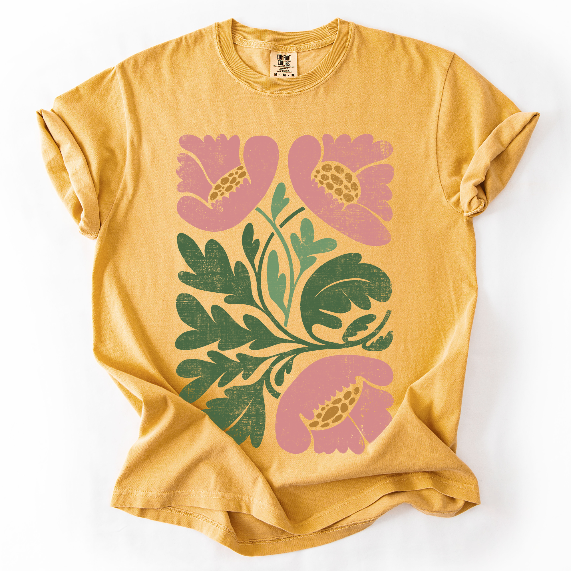 Pink Poppies Vintage Boho Watercolor Floral Nature Motifs Soft Comfort Colors Tee