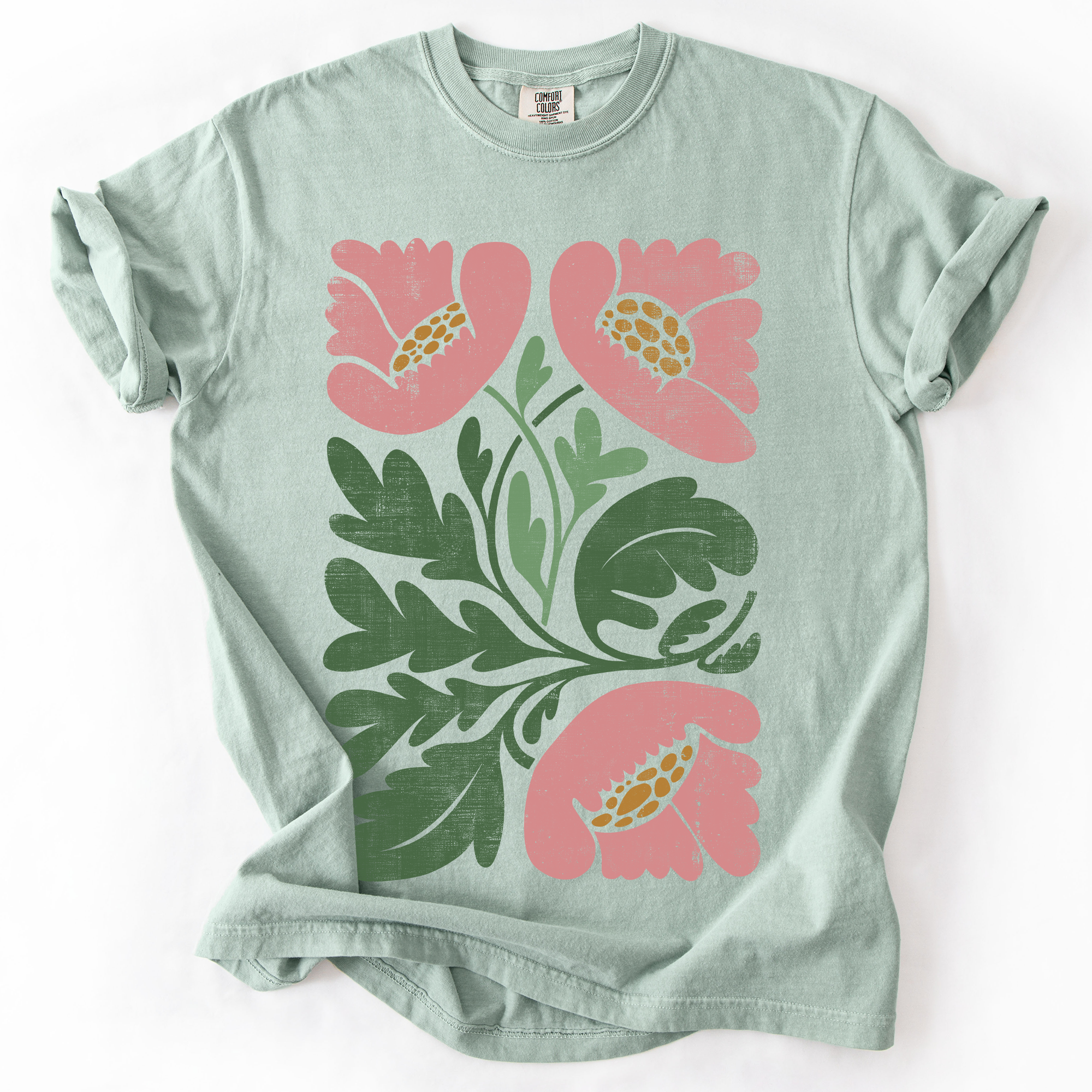 Pink Poppies Vintage Boho Watercolor Floral Nature Motifs Soft Comfort Colors Tee