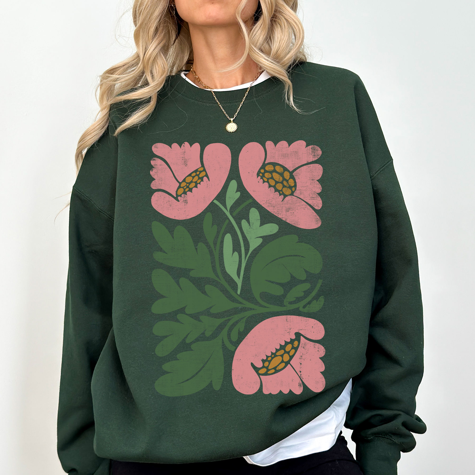 Pink Poppies Vintage Boho Nature Floral Pattern Artwork For Cozy Everyday Wear Sweatshirt