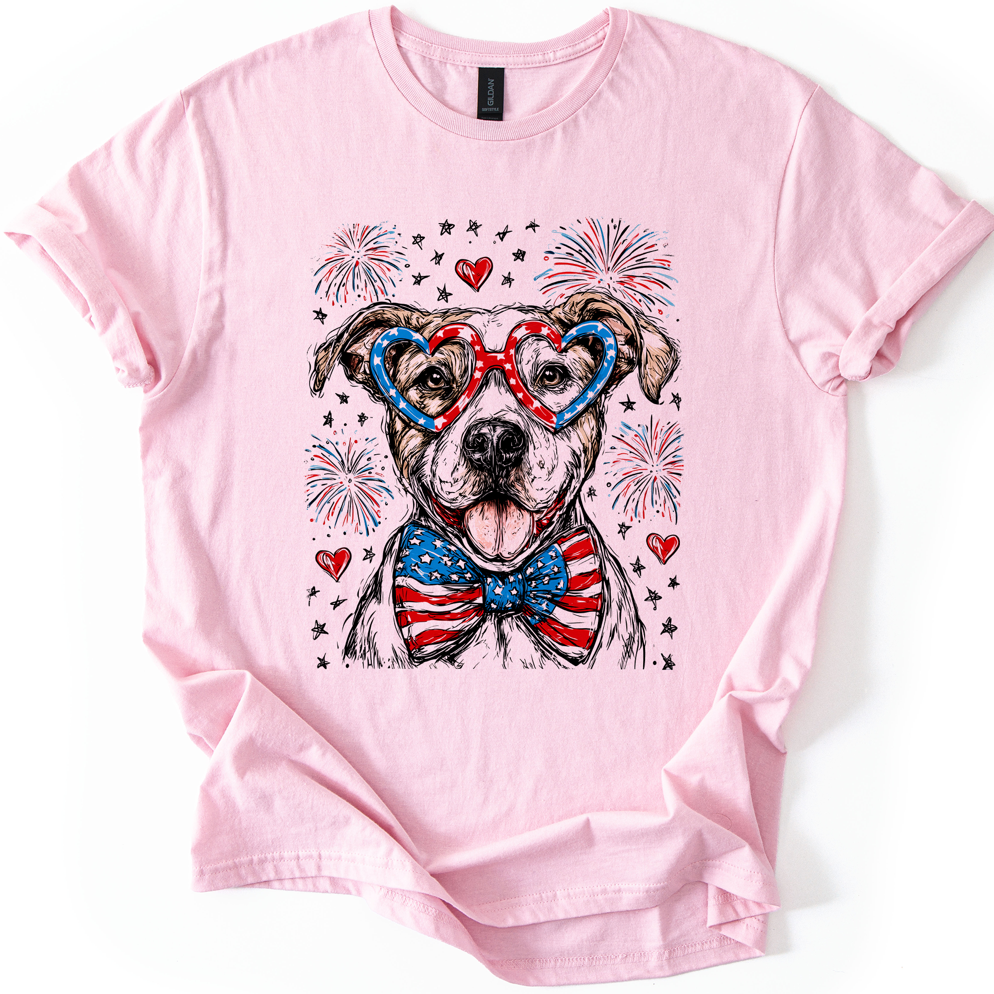 Pitbull Terrier Patriotic Dog USA Flag Fourth Of July Celebration American Pride Graphic Tee