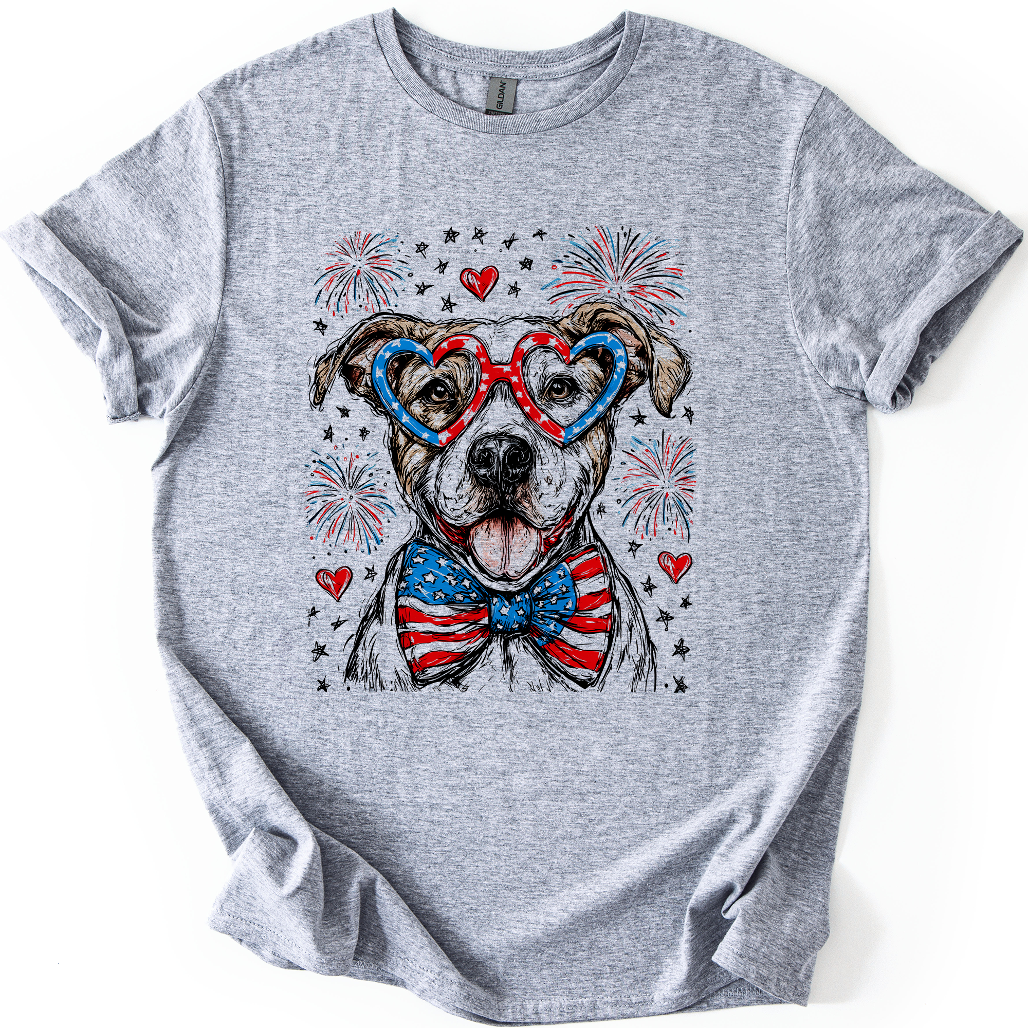 Pitbull Terrier Patriotic Dog USA Flag Fourth Of July Celebration American Pride Graphic Tee