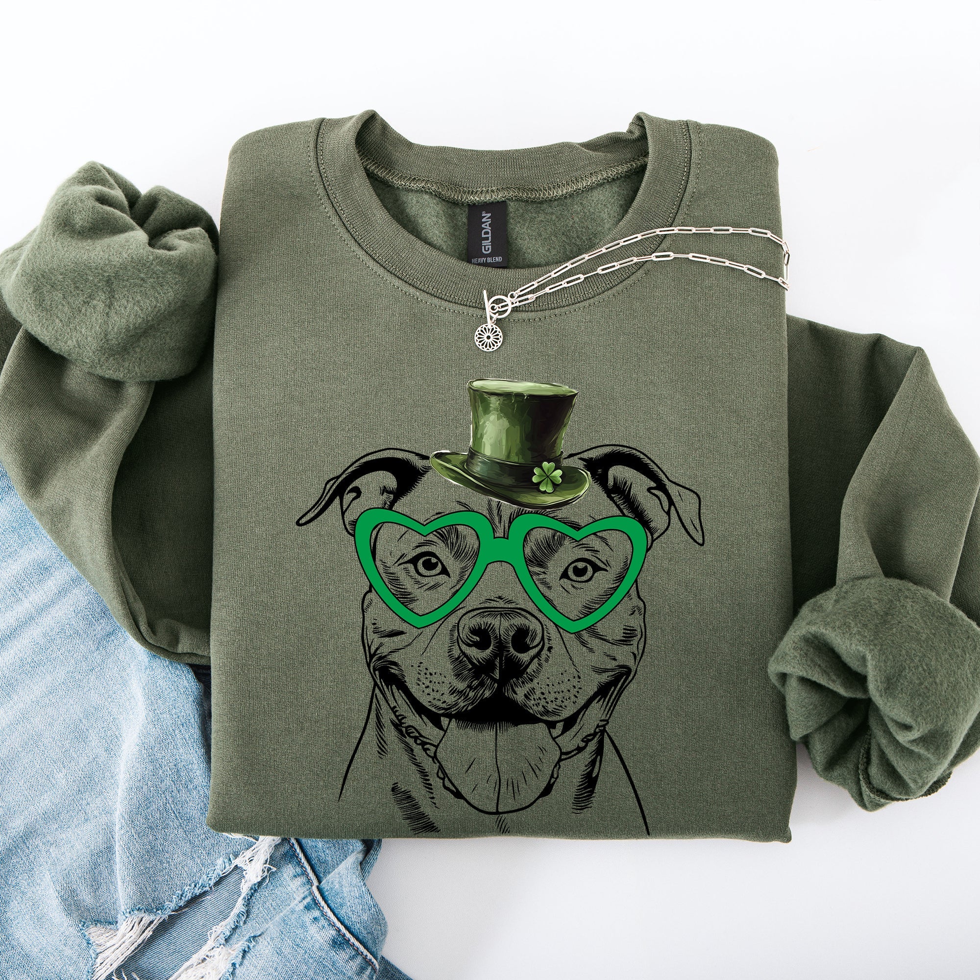 Pitbull Adorable Dog Lucky Irish St Patrick's Day Cozy Cotton Blend Premium Fleece Sweatshirt