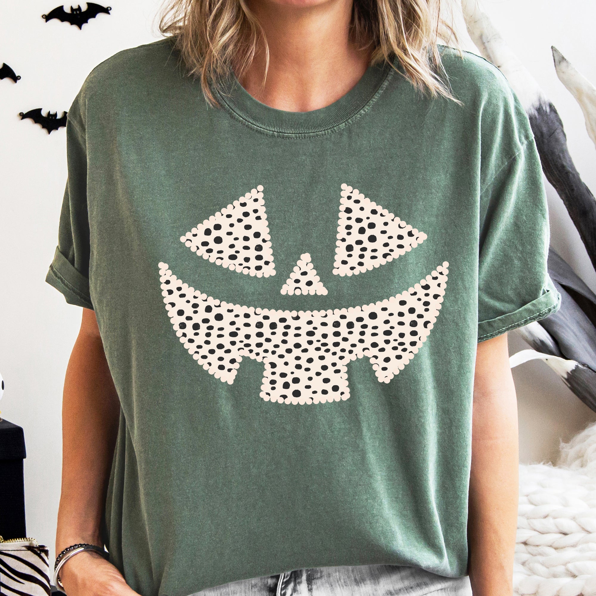 Polka Dot Jack-O-Lantern Dalmatian Witch Trick-Or-Treat Halloween Comfort Colors Tee