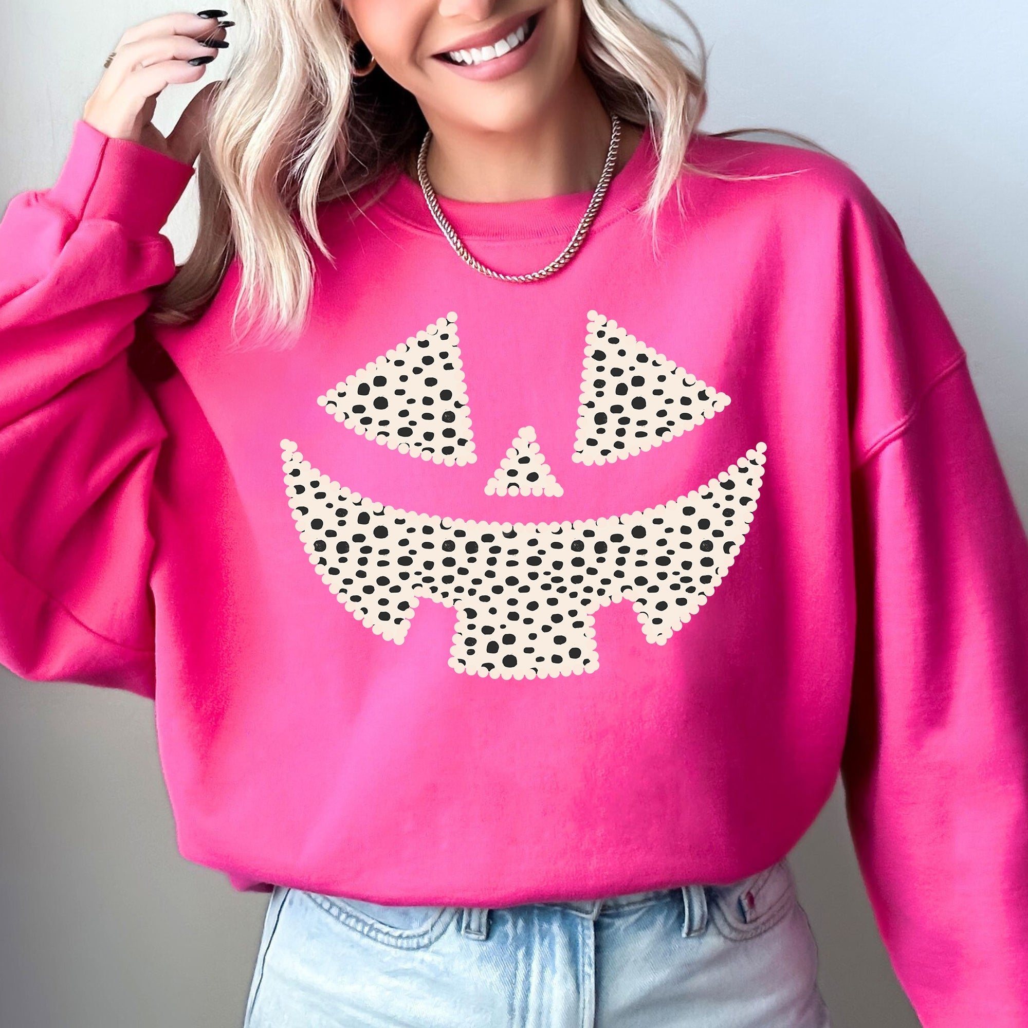 Polka Dot Jack-O-Lantern Dalmatian Pumpkin Witch Halloween Costume Trick-Or-Treat Sweatshirt
