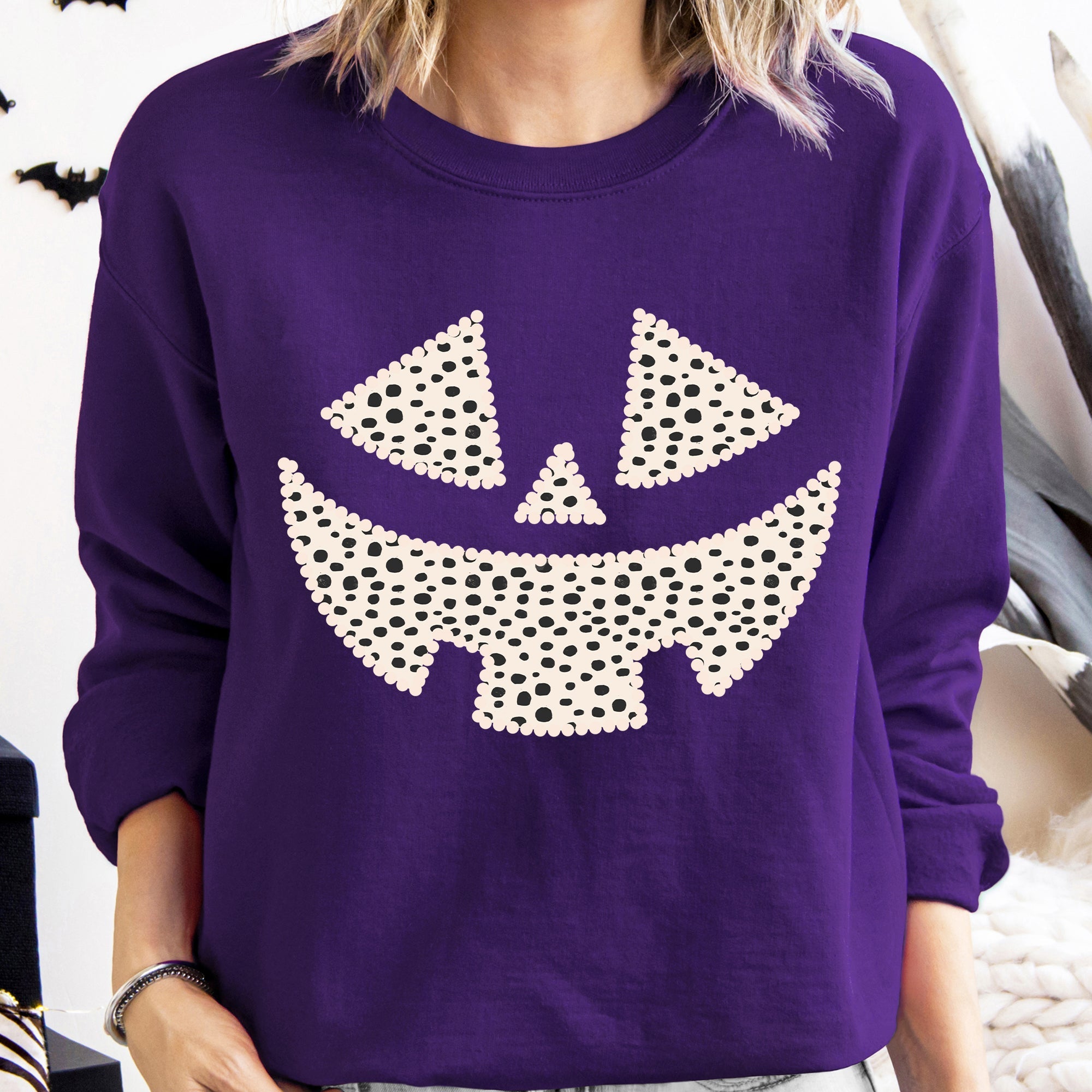 Polka Dot Jack-O-Lantern Dalmatian Pumpkin Witch Halloween Costume Trick-Or-Treat Sweatshirt