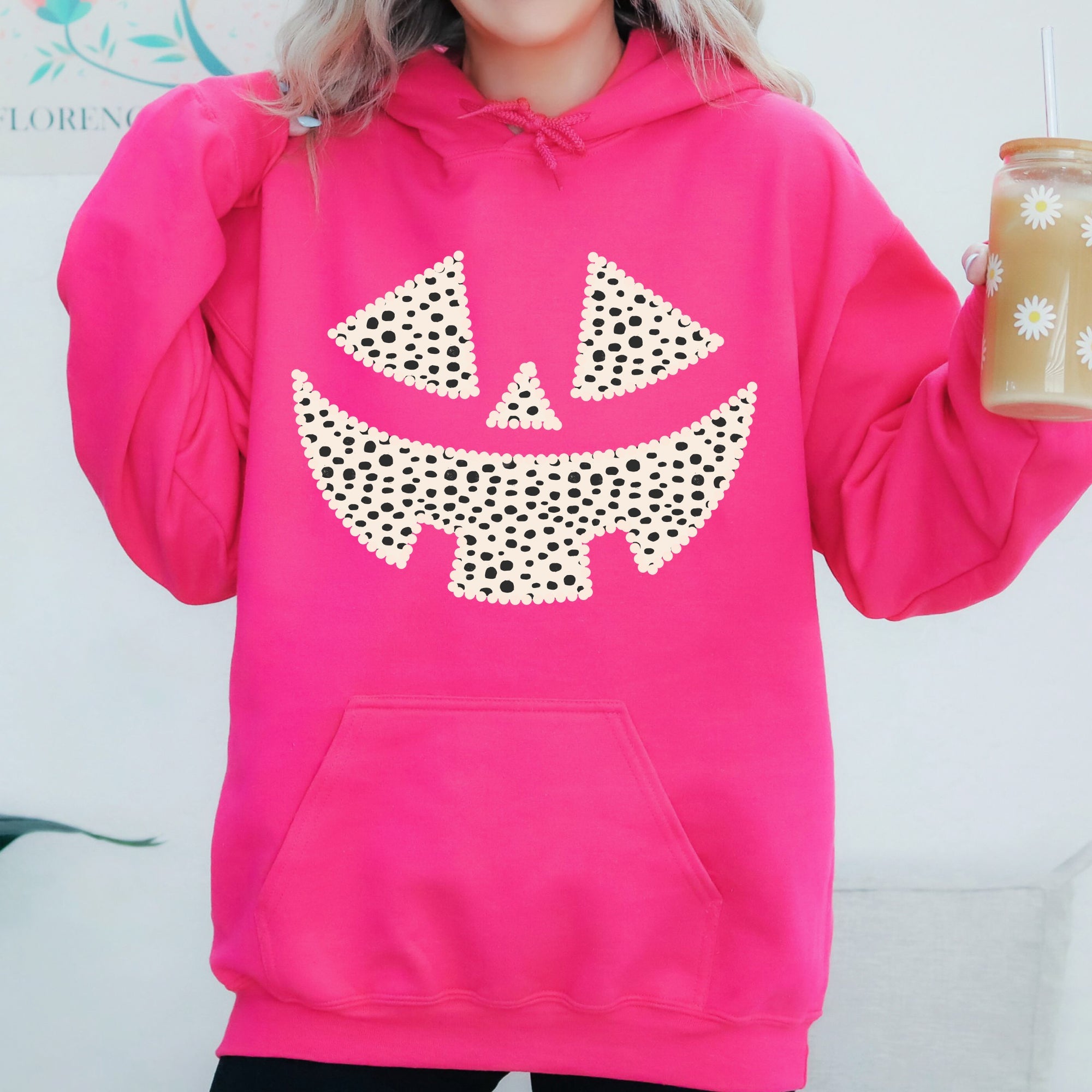 Polka Dot Jack-O-Lantern Dalmatian Pumpkin Halloween Trick Or Treat Witch Hoodie