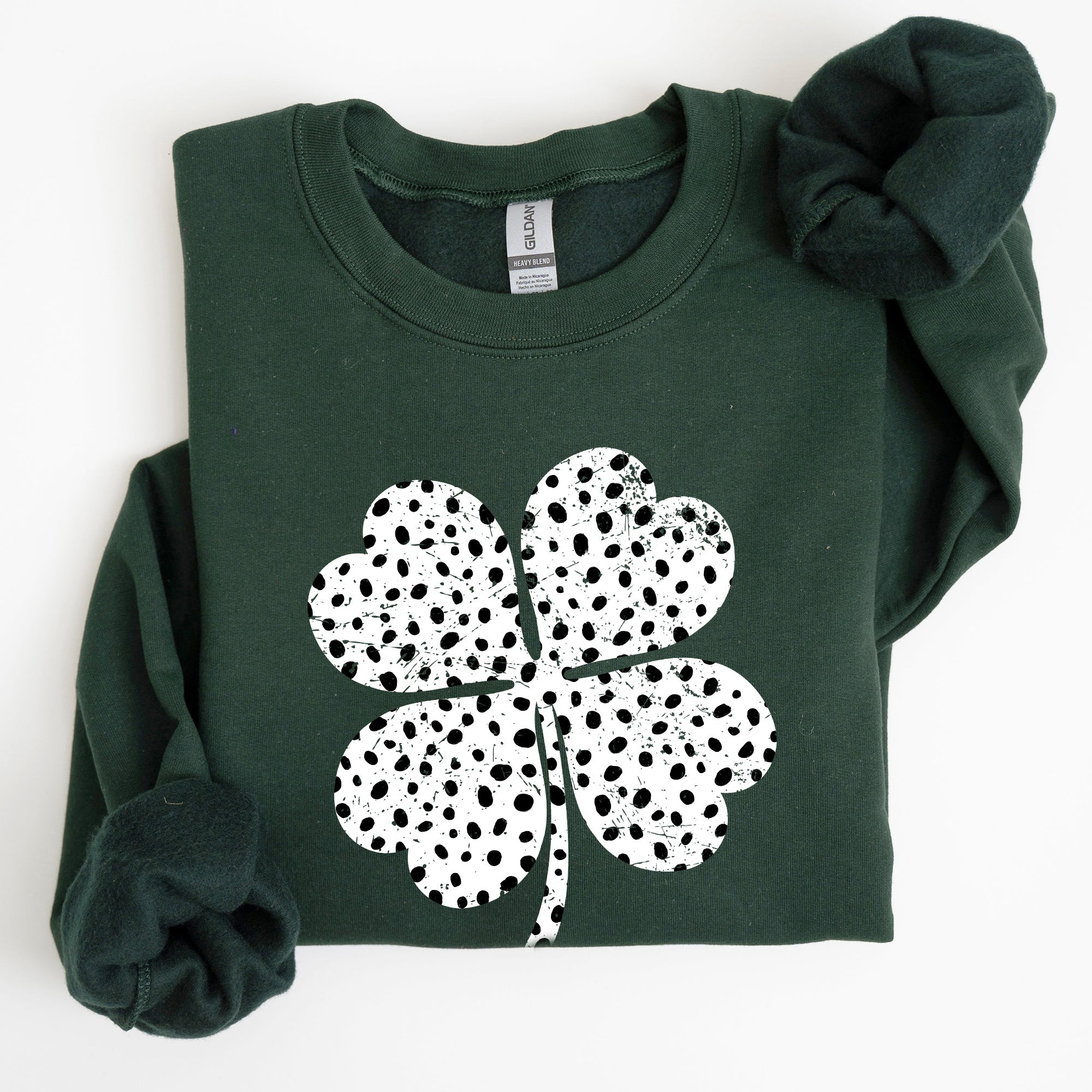 Polka Dot Shamrock Allover Dalmatian Print Festive St Patrick's Day Cozy Sweatshirt