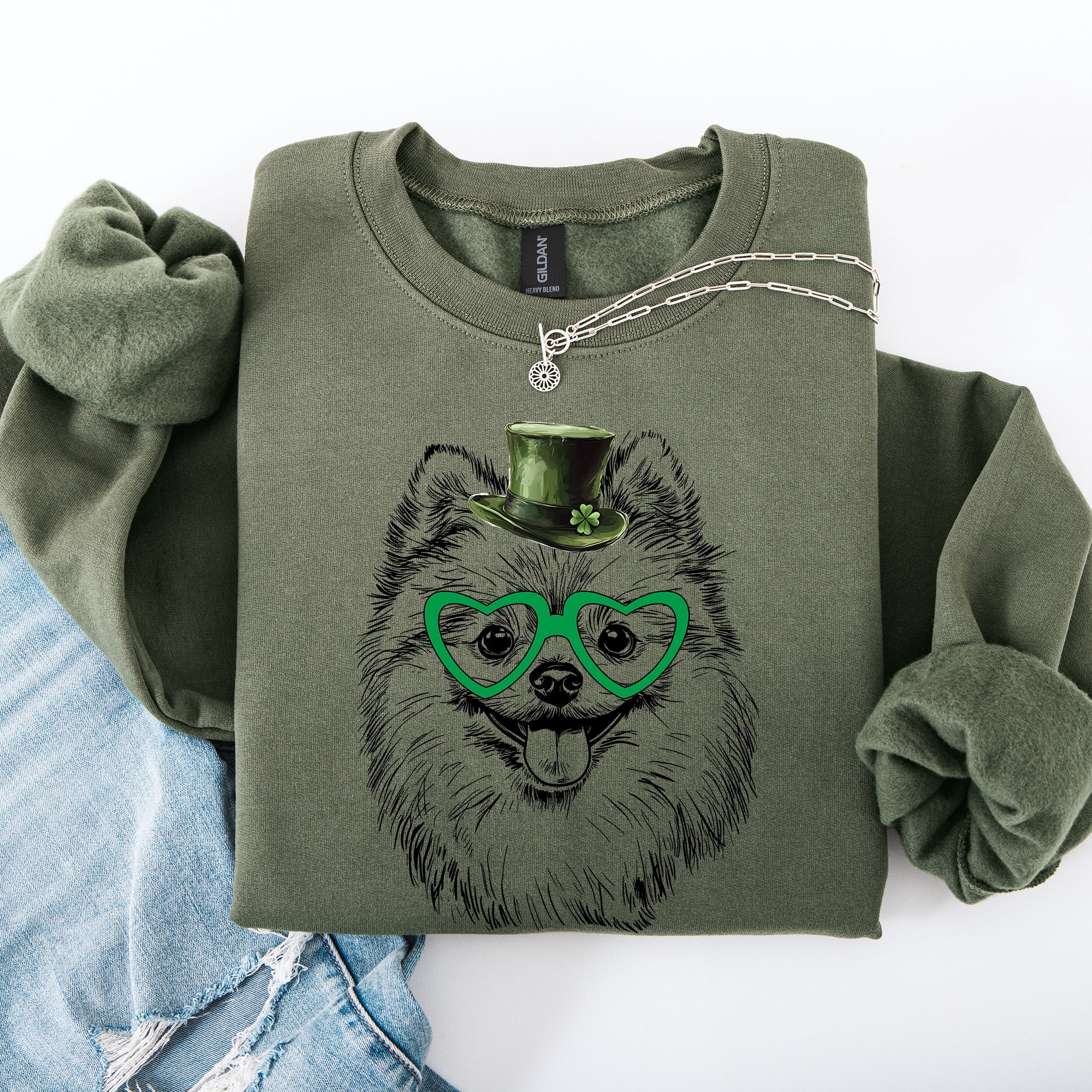 Pomeranian Adorable Dog St Patrick's Day Lucky Irish Spirit Celebration Festive Design Sweatshirt