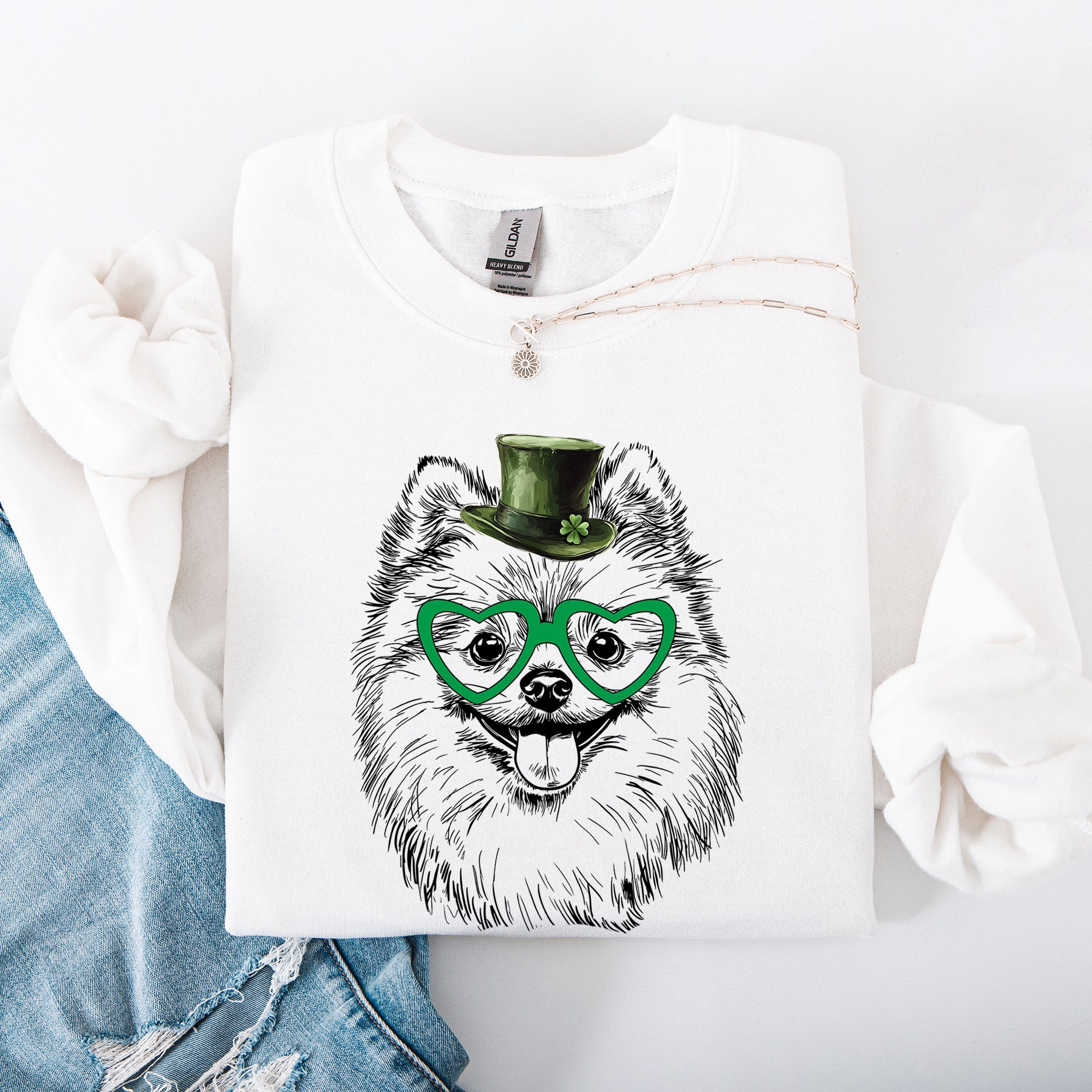Pomeranian Adorable Dog St Patrick's Day Lucky Irish Spirit Celebration Festive Design Sweatshirt