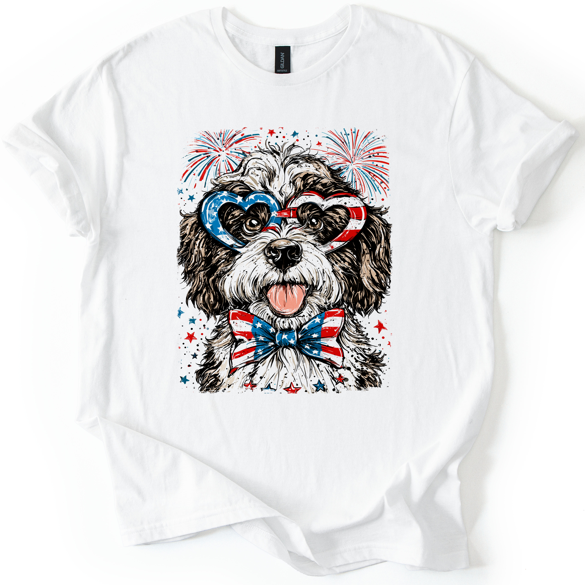Portuguese Water Dog Patriotic USA America 4th Of July Graphic Tee For Pet Lovers