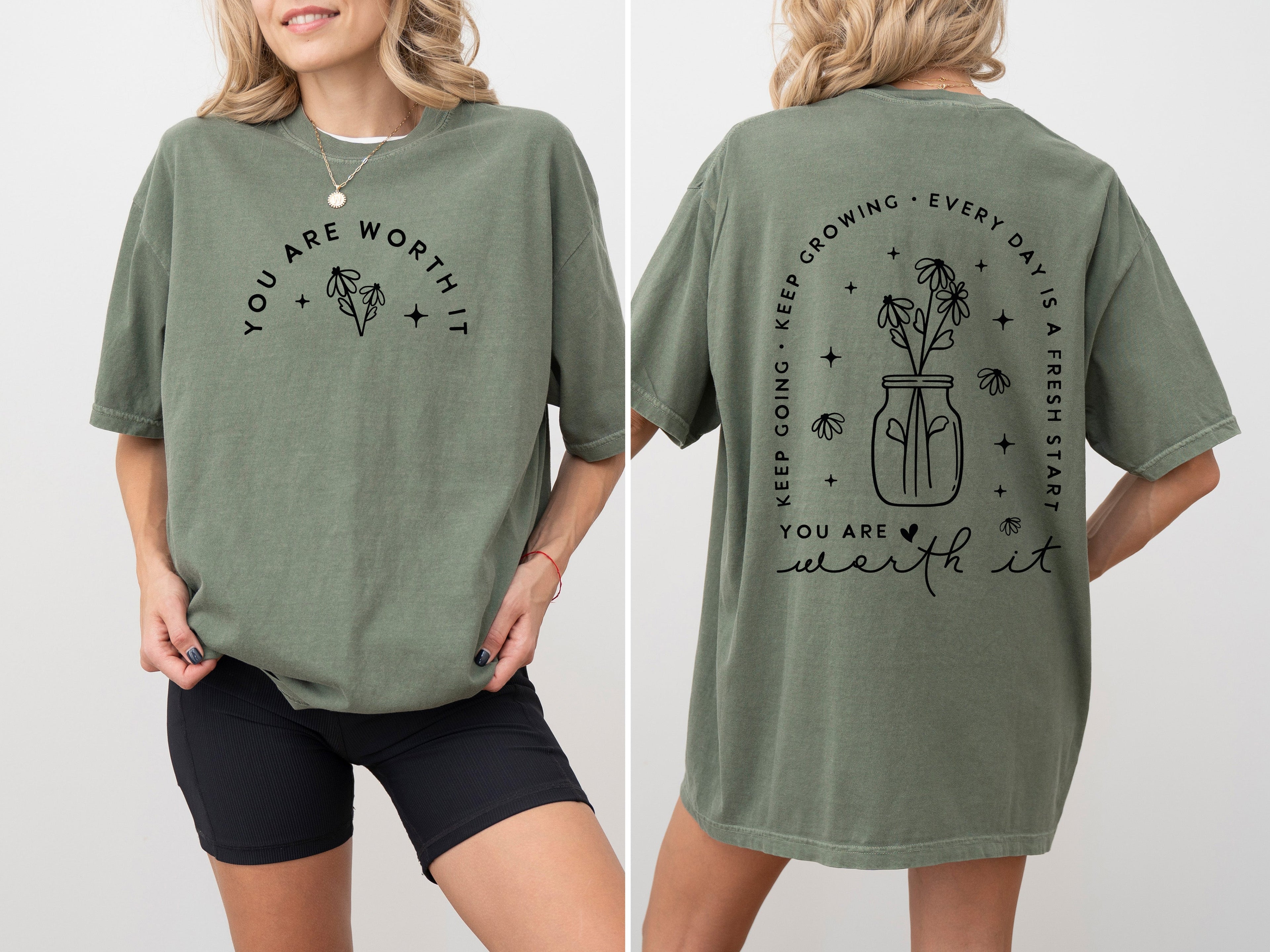 Positive Aesthetic, You Are Worth It, Dear Person, Flowers, Love, Vibes, Mental Health, Self Care Comfort Colors Tee