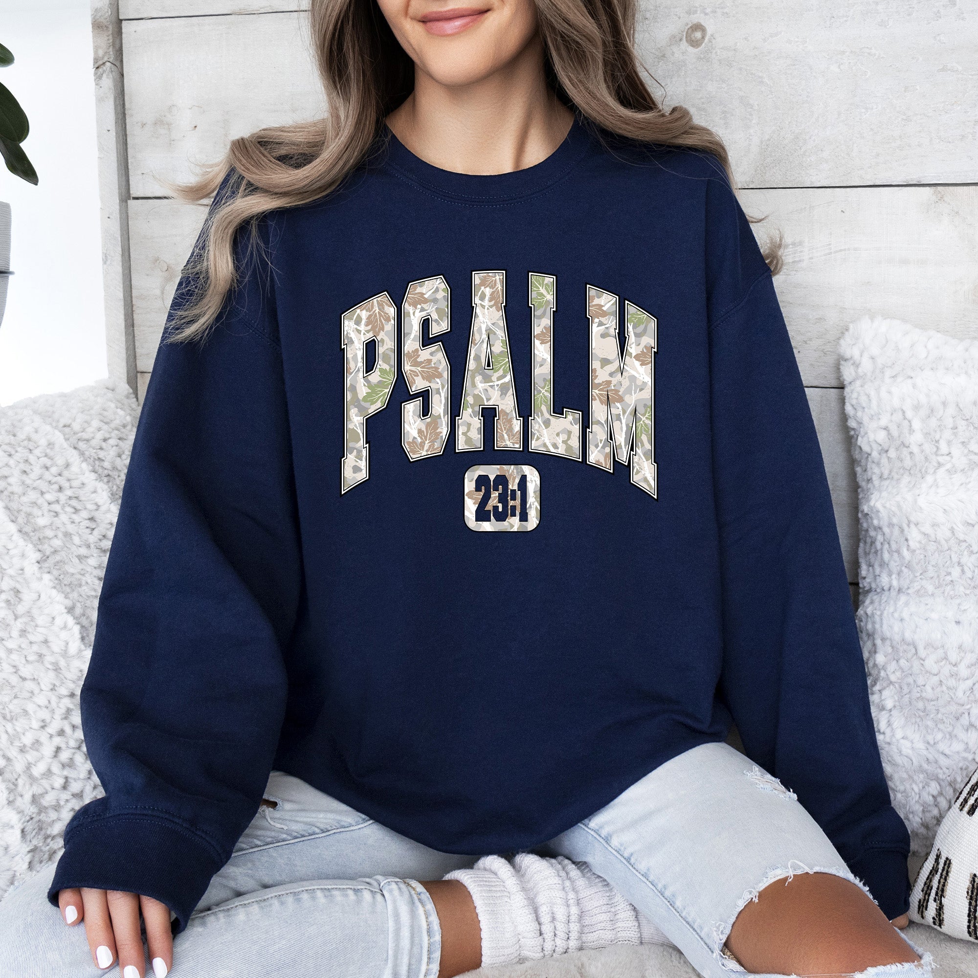 Psalm 23 Camo Christmas Faith Gospel Cozy Vintage Holiday Seasonal Graphic Sweatshirt