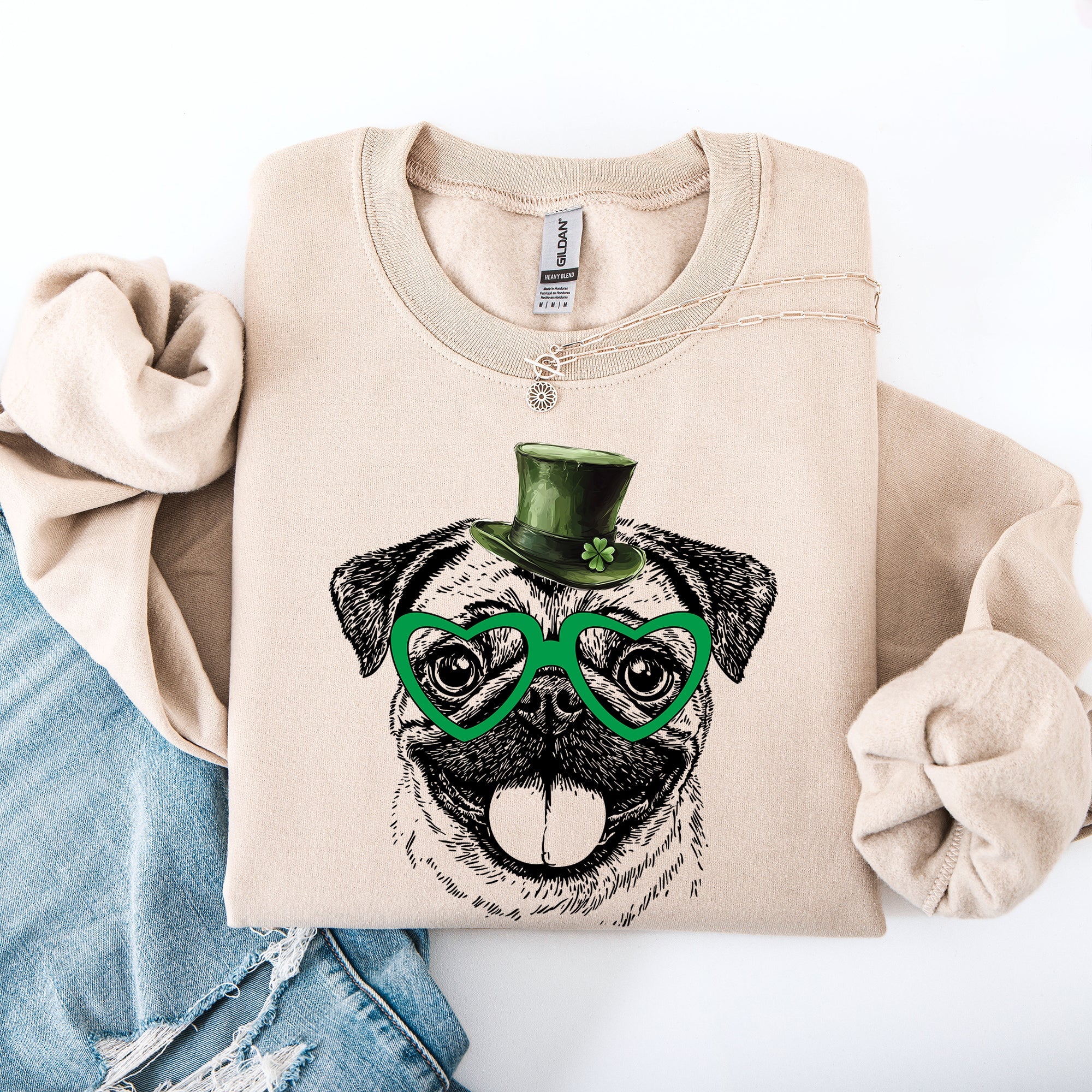 Pug Adorable Dog St. Patrick's Day Lucky Irish Shamrock Spirit Cozy Warm Sweatshirt