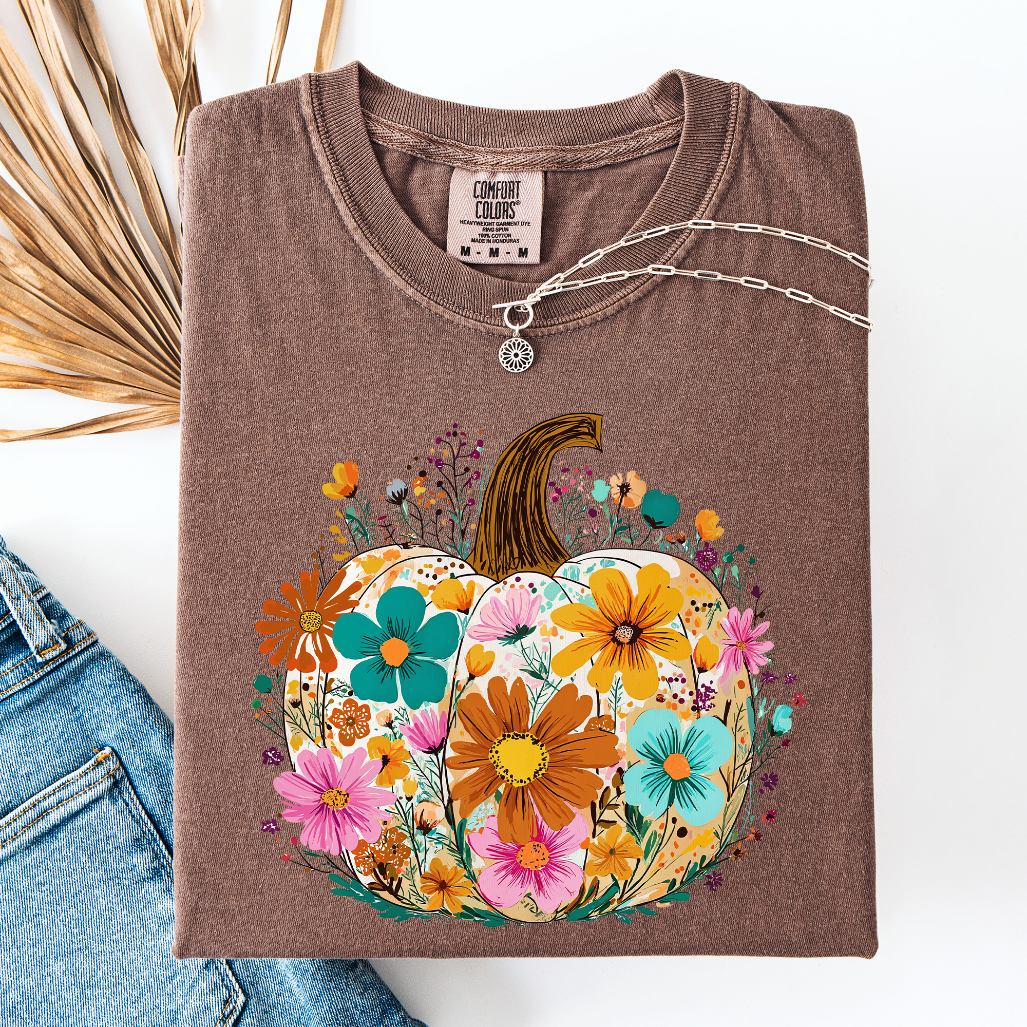 Pumpkin Floral Watercolor Leopard Print Pumpkins Bouquet Halloween Fall Comfort Colors Tee