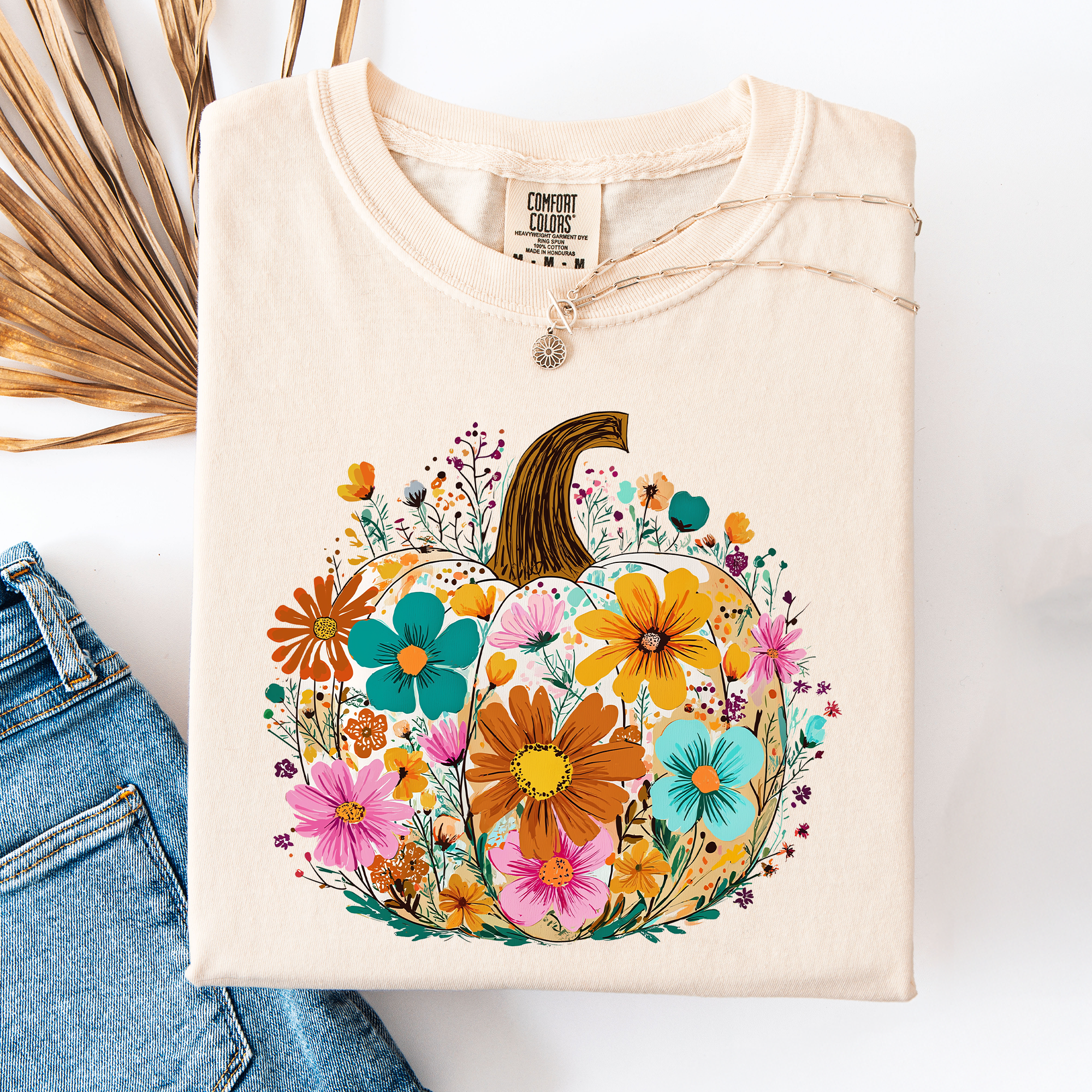 Pumpkin Floral Watercolor Leopard Print Pumpkins Bouquet Halloween Fall Comfort Colors Tee
