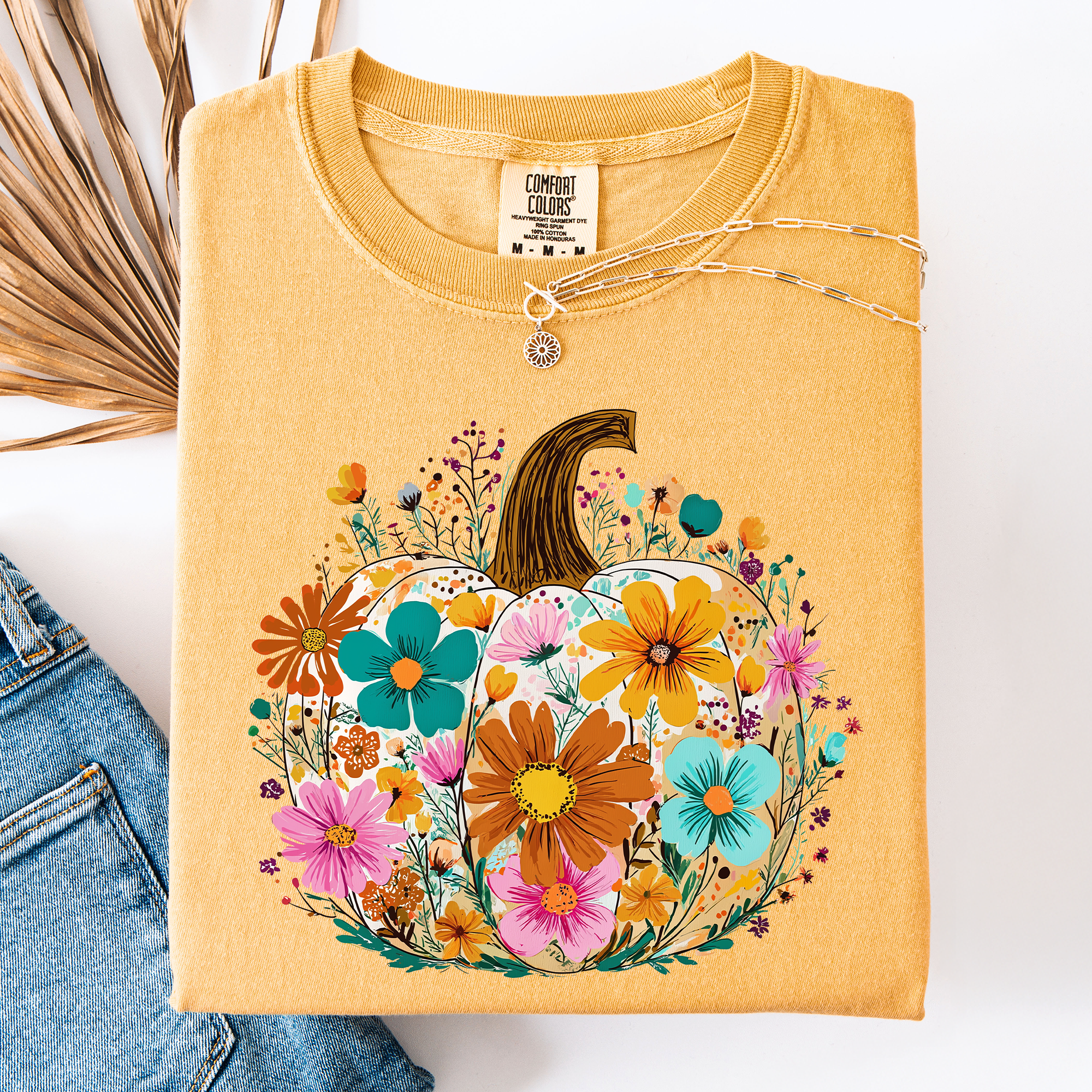 Pumpkin Floral Watercolor Leopard Print Pumpkins Bouquet Halloween Fall Comfort Colors Tee
