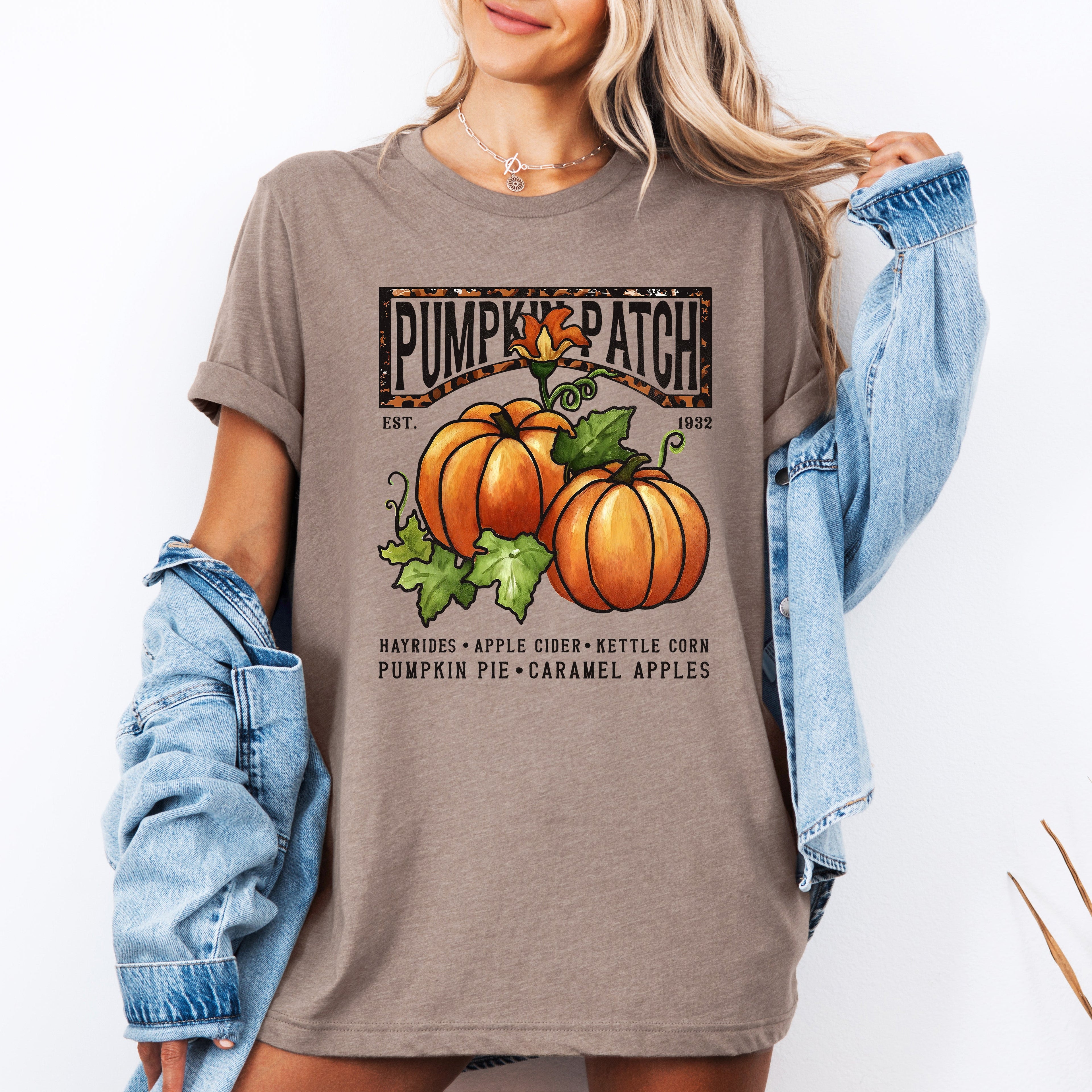 Pumpkin Patch Autumn Harvest Halloween Cozy Vintage Rustic Fall Decor Inspired Seasonal Celebration Print Graphic Tee