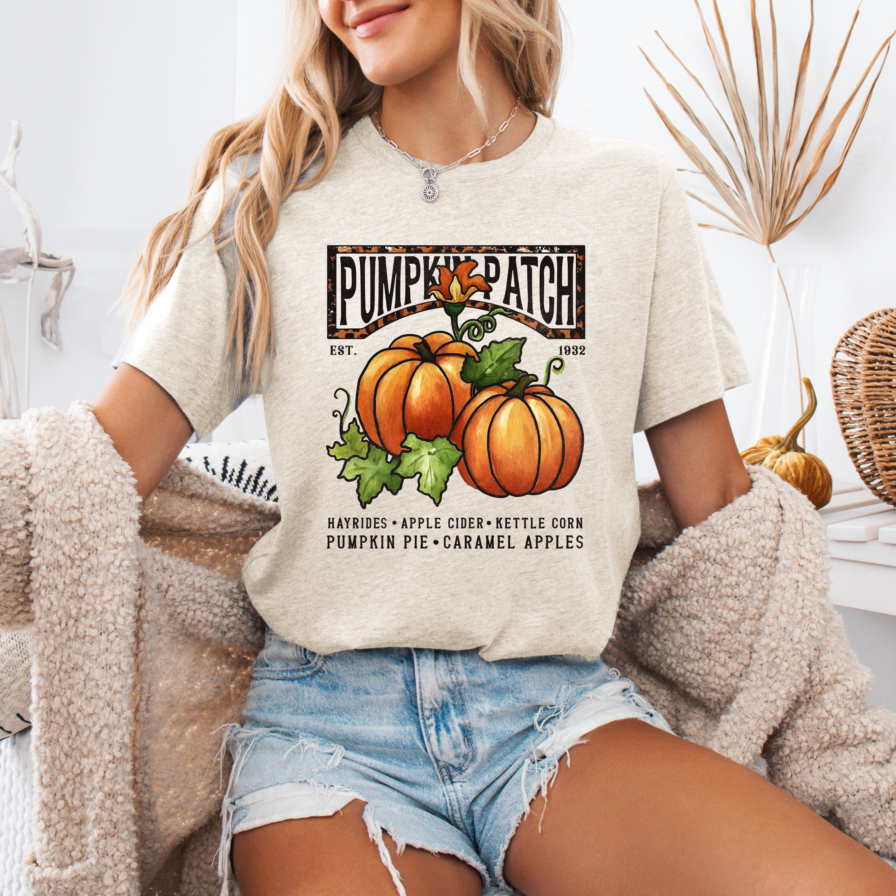Pumpkin Patch Autumn Harvest Halloween Cozy Vintage Rustic Fall Decor Inspired Seasonal Celebration Print Graphic Tee