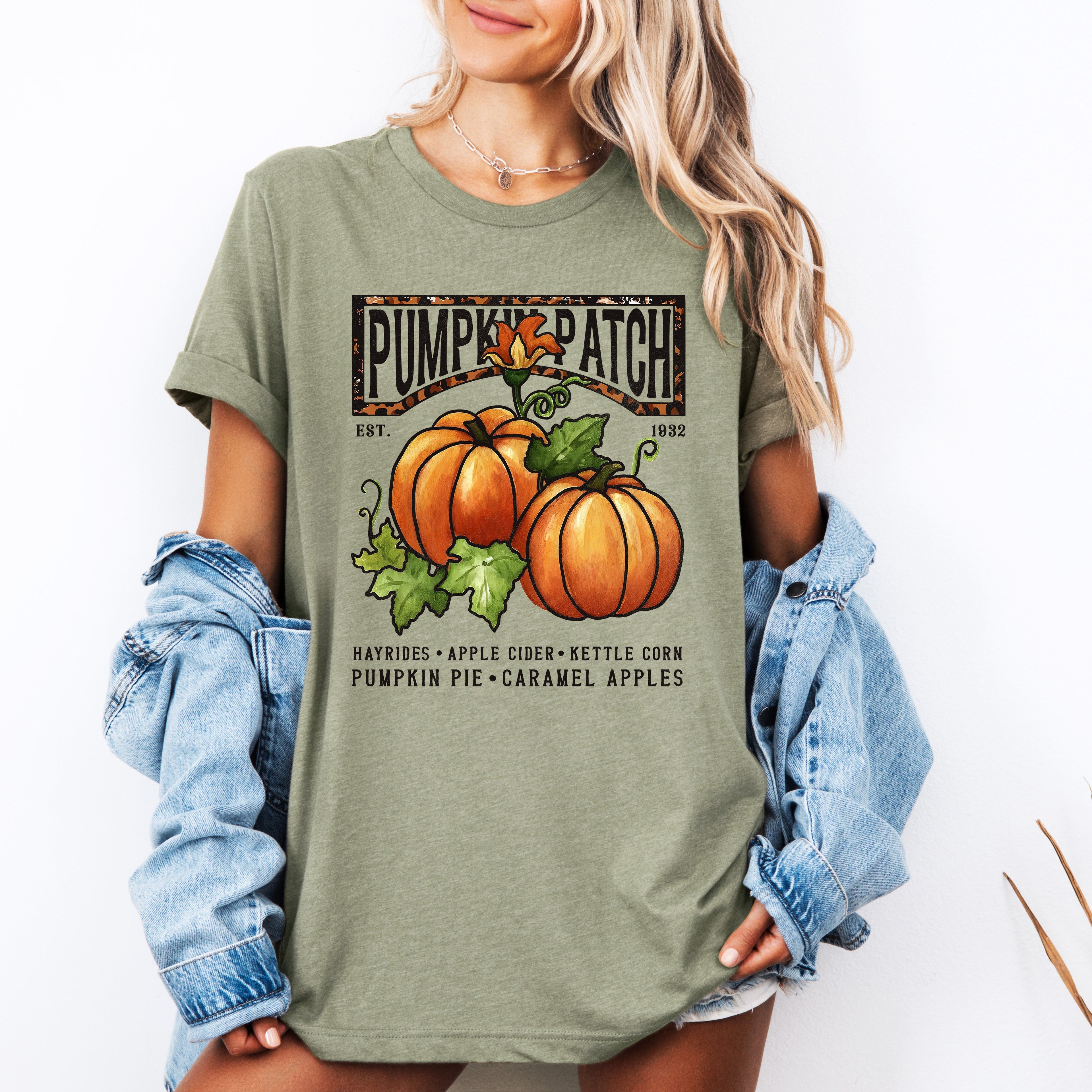 Pumpkin Patch Autumn Harvest Halloween Cozy Vintage Rustic Fall Decor Inspired Seasonal Celebration Print Graphic Tee