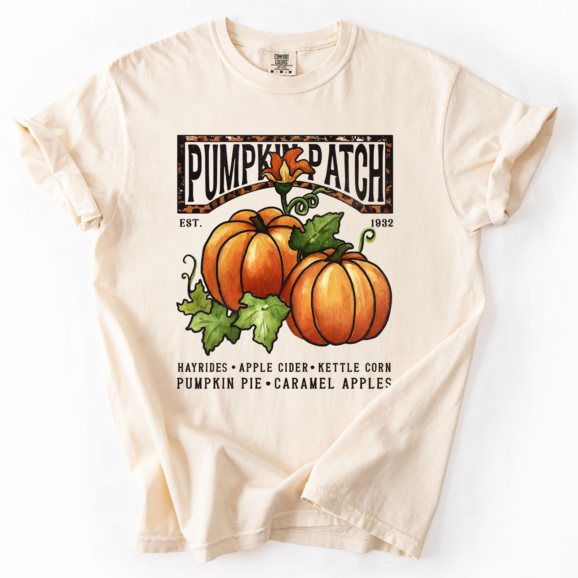 Pumpkin Patch Leopard Print Watercolor Pumpkins And Bouquet Autumn Comfort Colors Tee