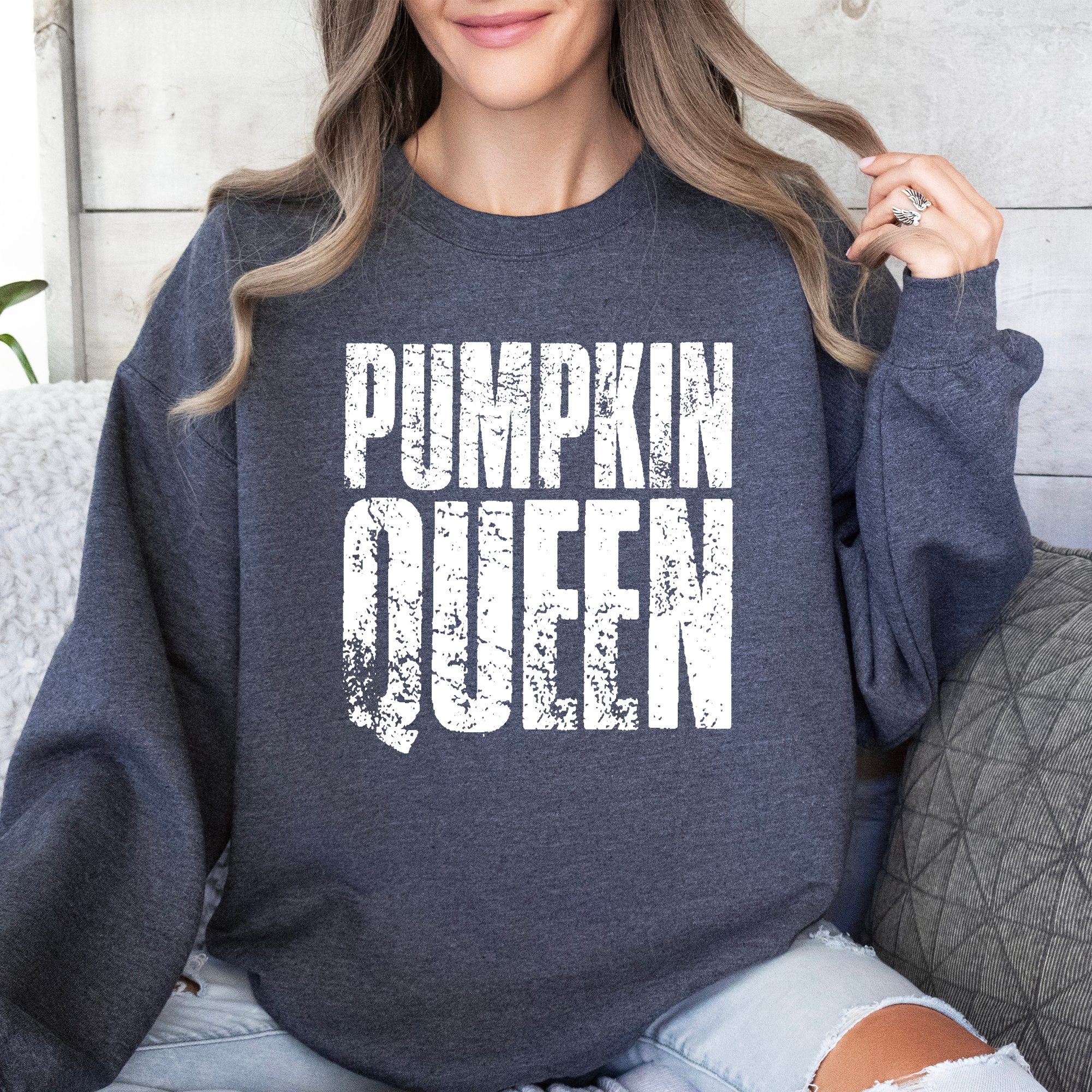 Pumpkin Queen Autumn Floral Sunflowers Harvest Cozy Knit Warm Nights Graphic Sweatshirt
