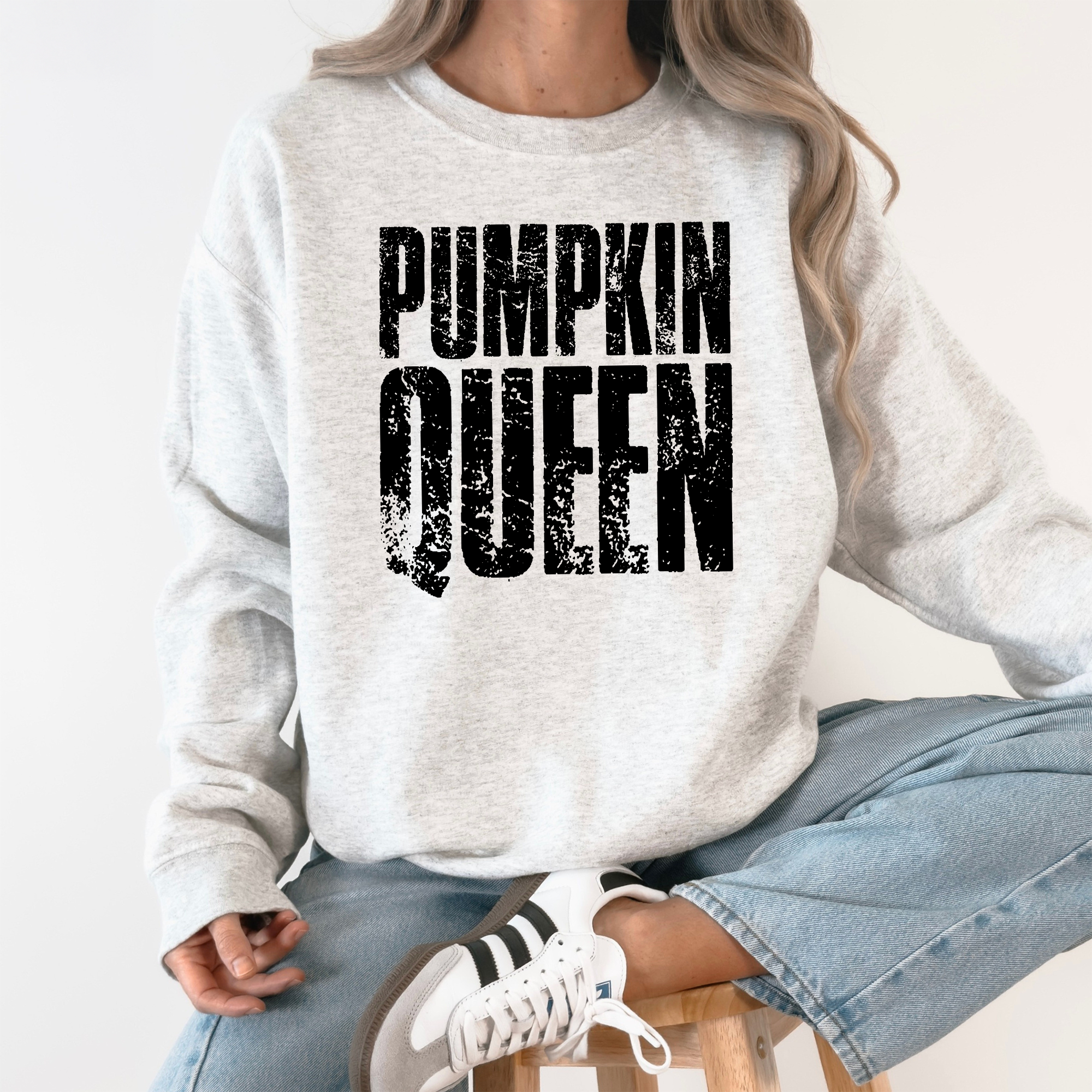 Pumpkin Queen Autumn Floral Sunflowers Harvest Cozy Knit Warm Nights Graphic Sweatshirt