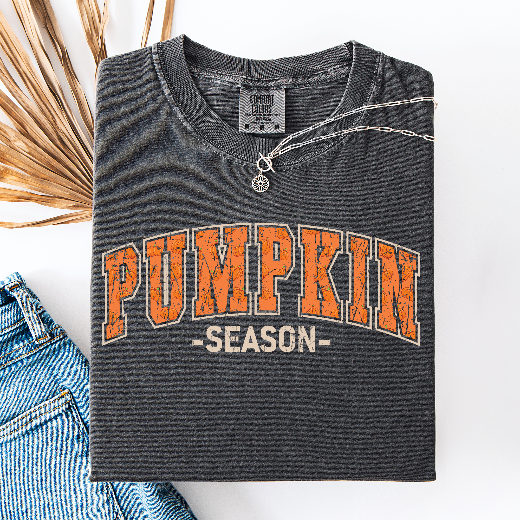 Pumpkin Season Classic Varsity Halloween Fall Autumn Watercolor Leopard Pumpkins Bouquet Comfort Colors Tee