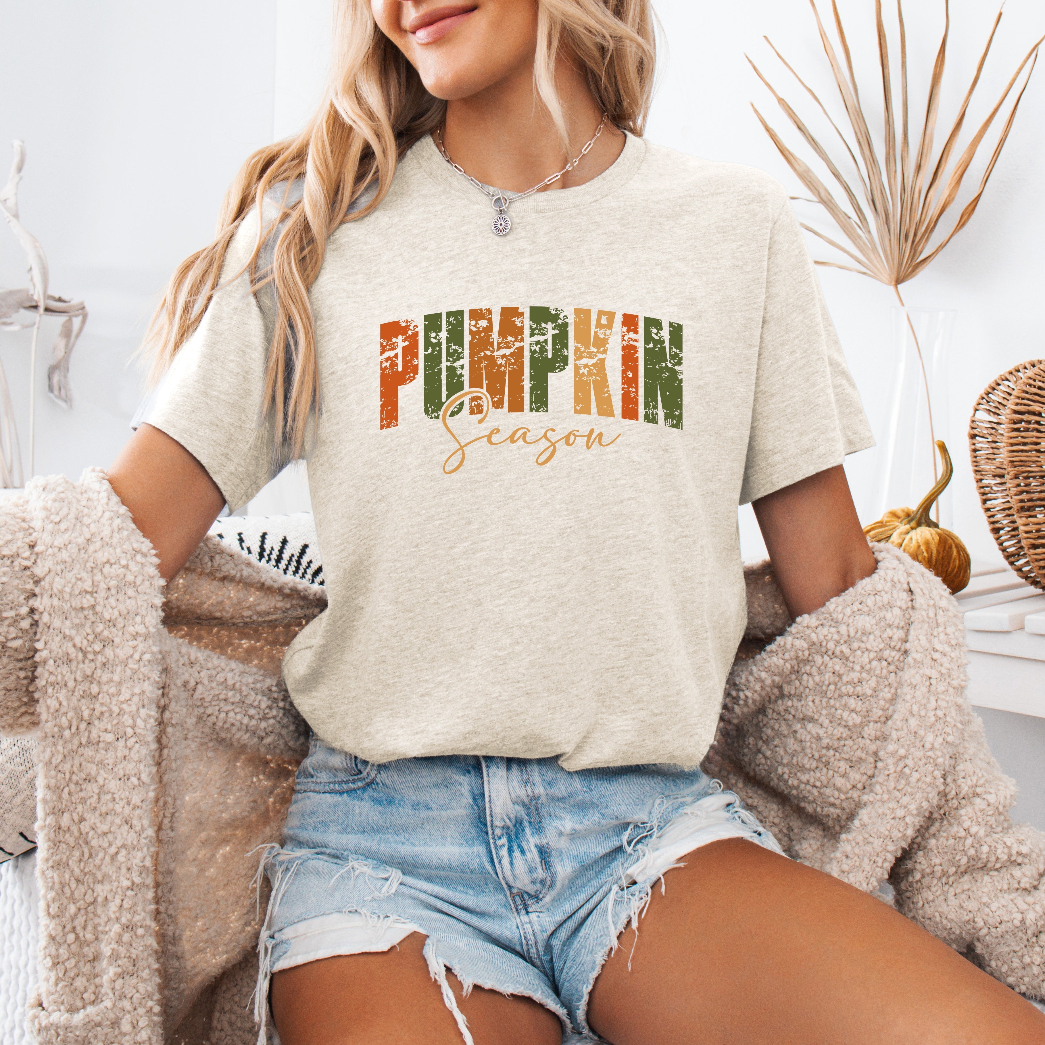 Pumpkin Season Fall Retro Varsity Autumn Vibes Cozy Halloween Colors Graphic Tee