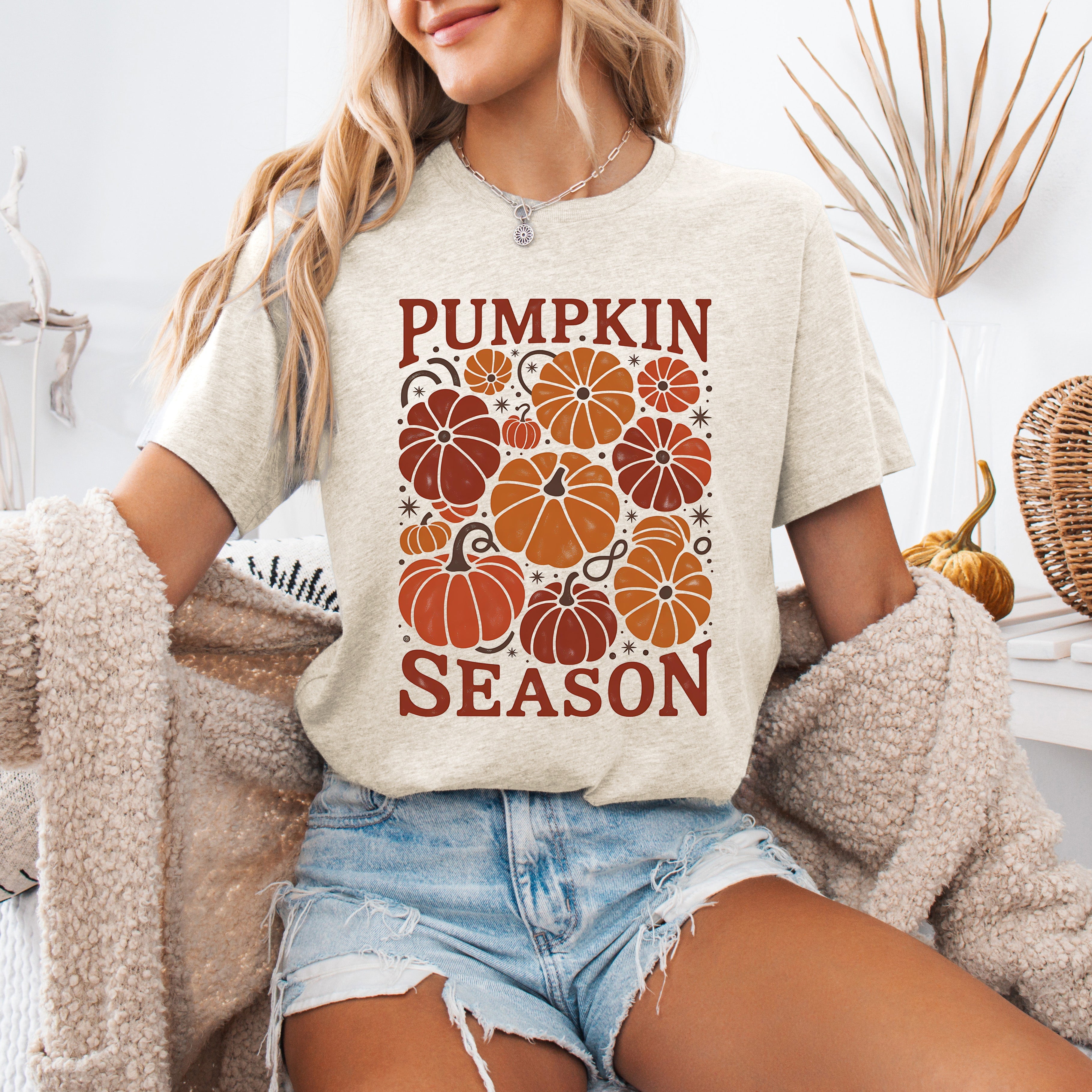 Pumpkin Season Fall Autumn Cozy Harvest Night Vibes And Rustic Charm Graphic Tee