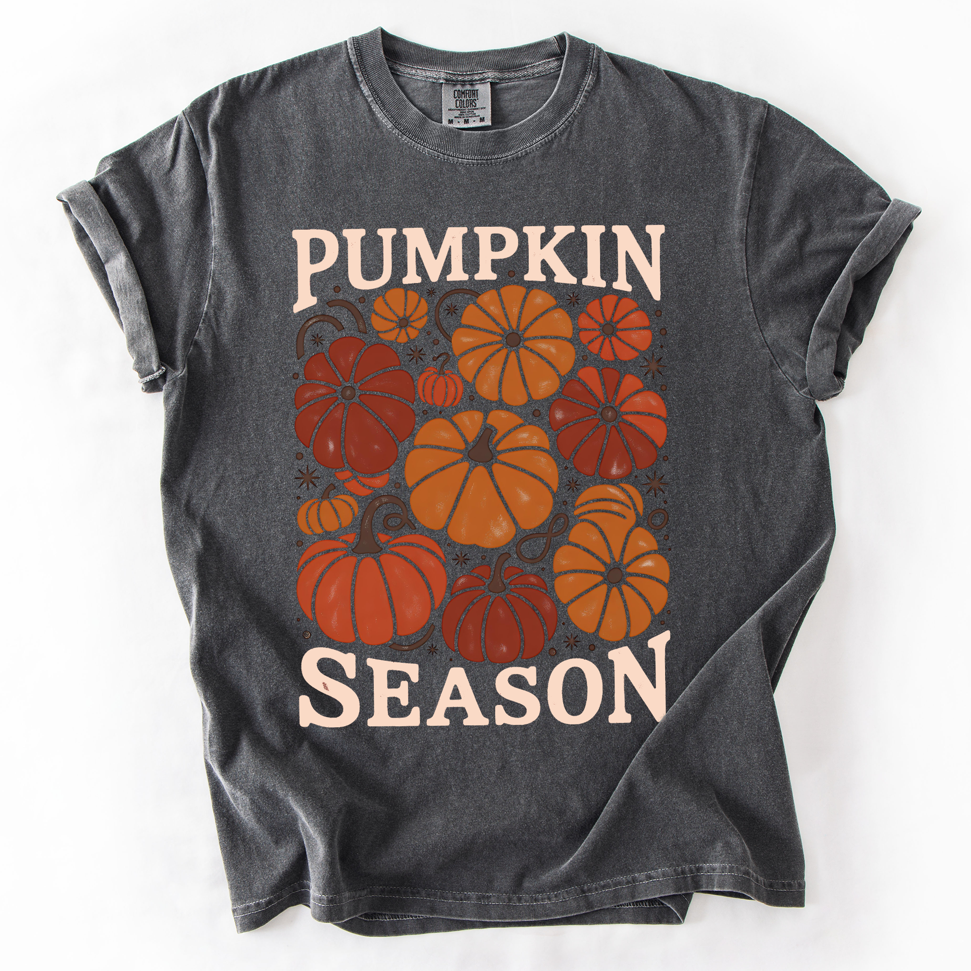 Pumpkin Queen Watercolor Leopard Pumpkins and Hand Painted Bouquet Autumn Harvest Comfort Colors Tee