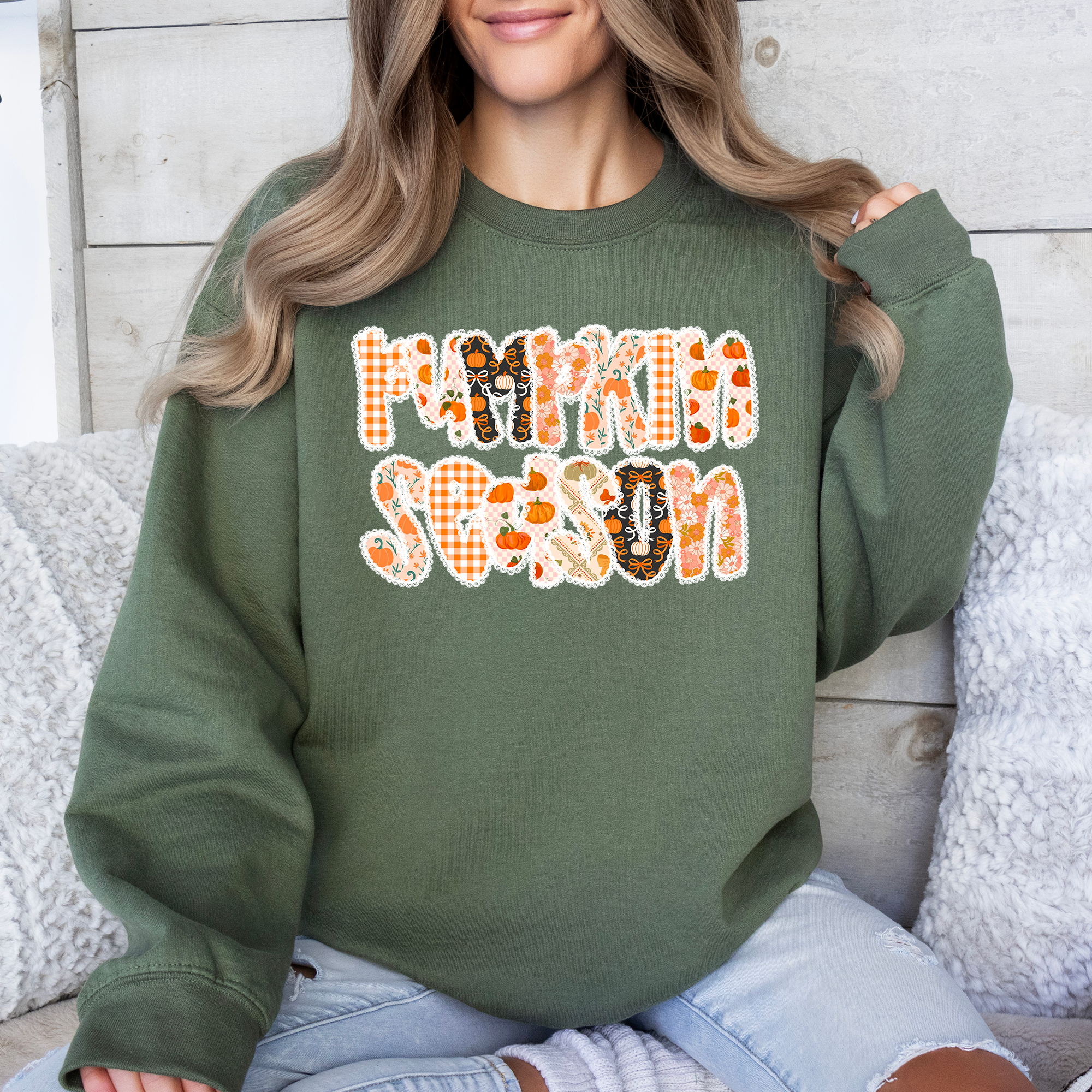 Pumpkin Queen Cozy Autumn Harvest Pattern With Classic Varsity Print Everyday Wear Sweatshirt