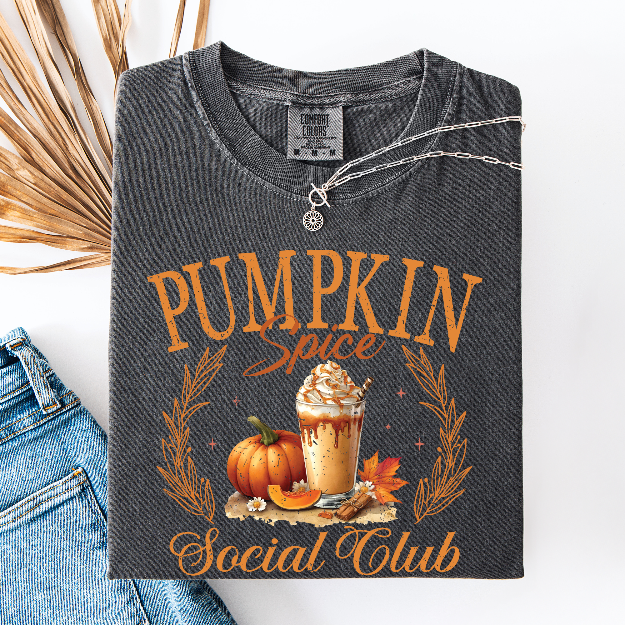 Pumpkin Spice Social Club Autumn Night Watercolor Illustration Edition Comfort Colors Tee