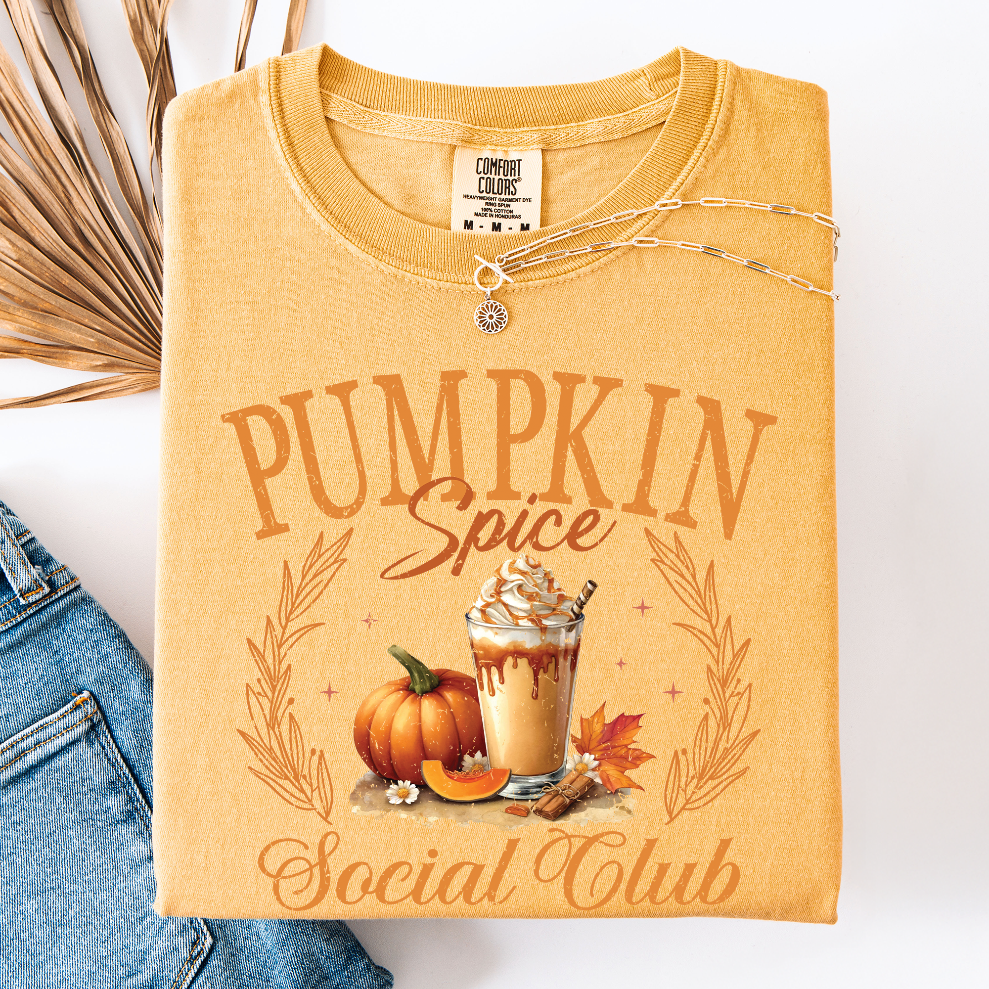 Pumpkin Spice Social Club Autumn Night Watercolor Illustration Edition Comfort Colors Tee